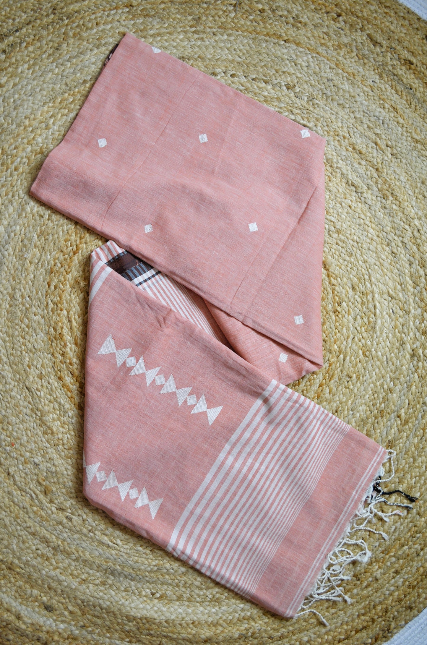 Peach Bengal Tangail Handloom Saree