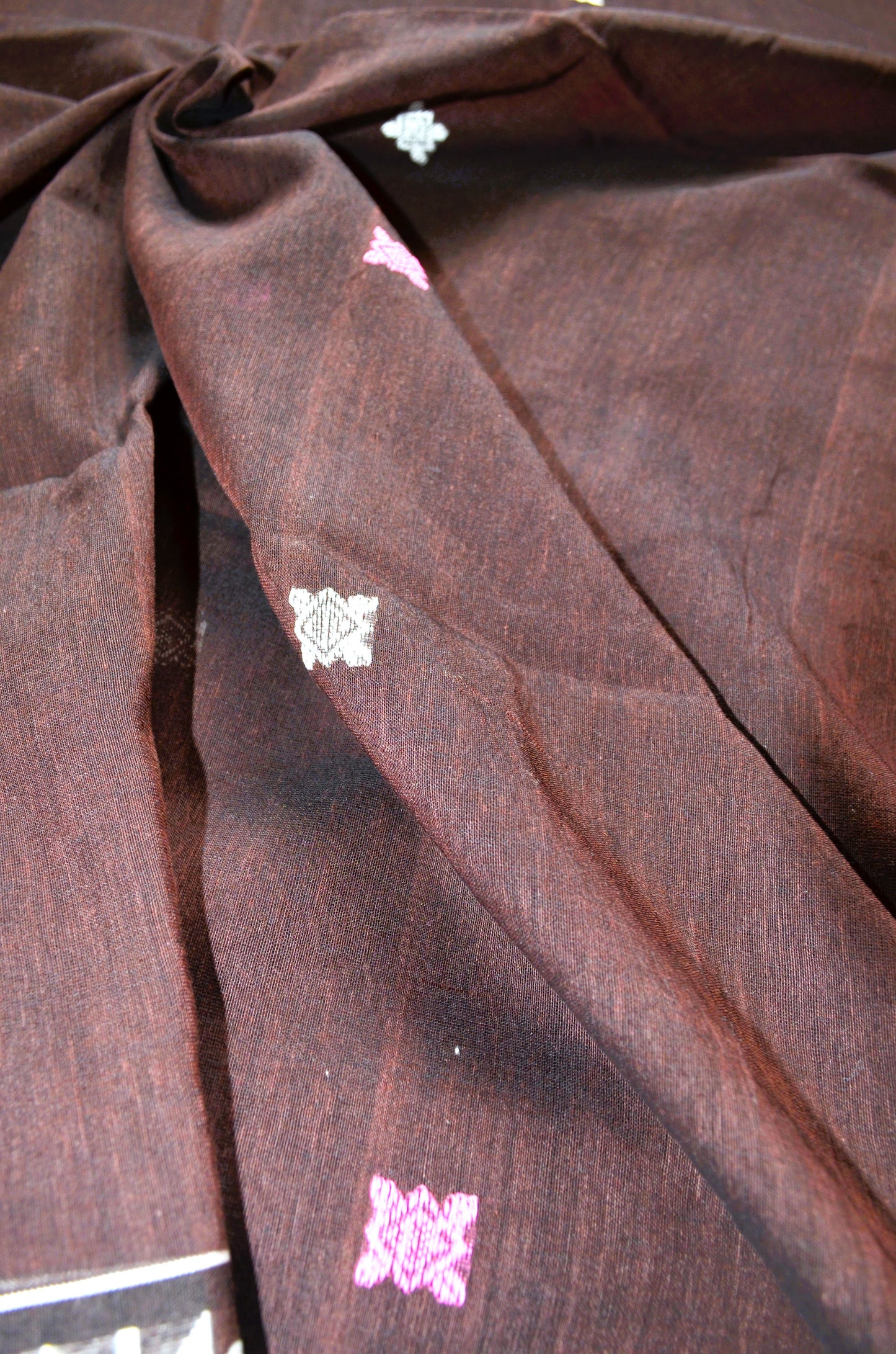 Wine Buttery Mul Cotton Bengal Muslin Handloom Saree