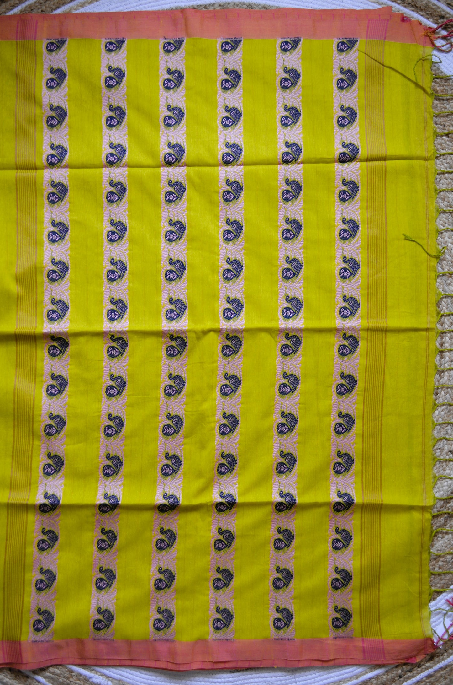 Lemon Buttery Mul Cotton Bengal Muslin Handloom Saree