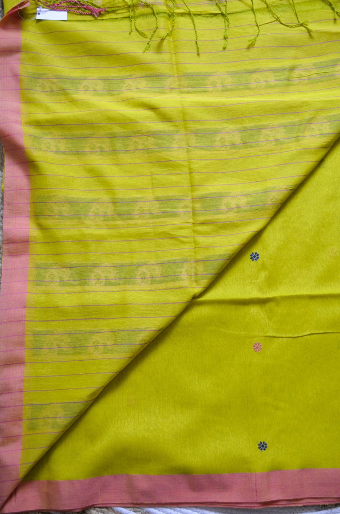 Lemon Buttery Mul Cotton Bengal Muslin Handloom Saree