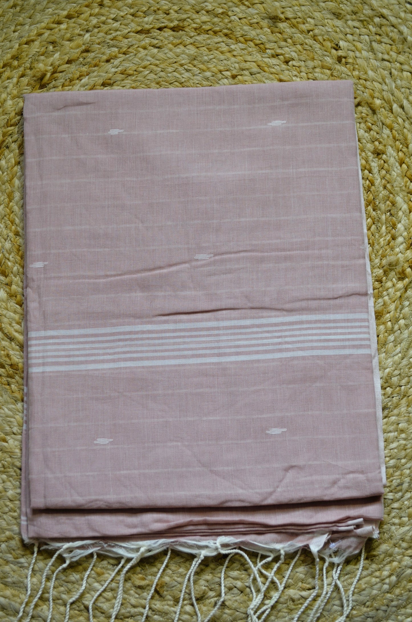 Peach Buttery Mul Cotton Bengal Muslin Handloom Saree