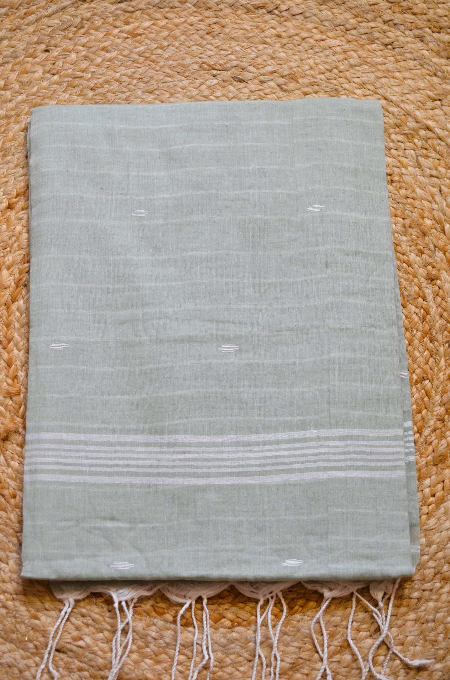Seafoam Buttery Mul Cotton Bengal Muslin Handloom Saree