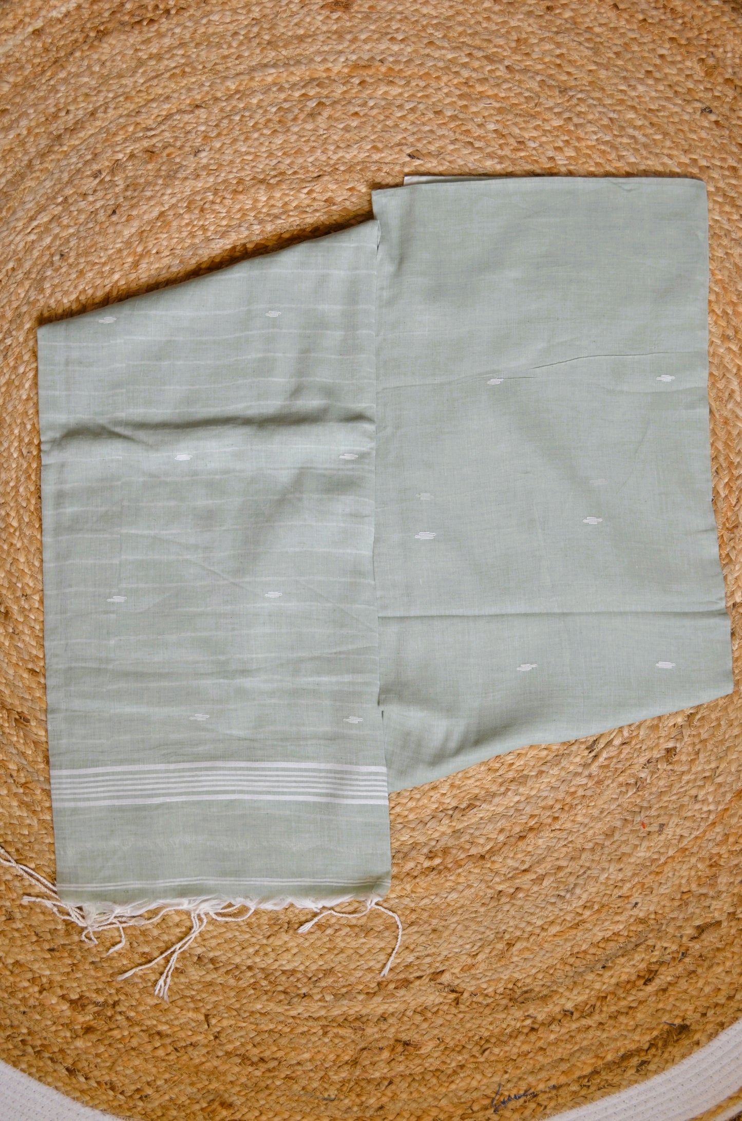 Seafoam Buttery Mul Cotton Bengal Muslin Handloom Saree