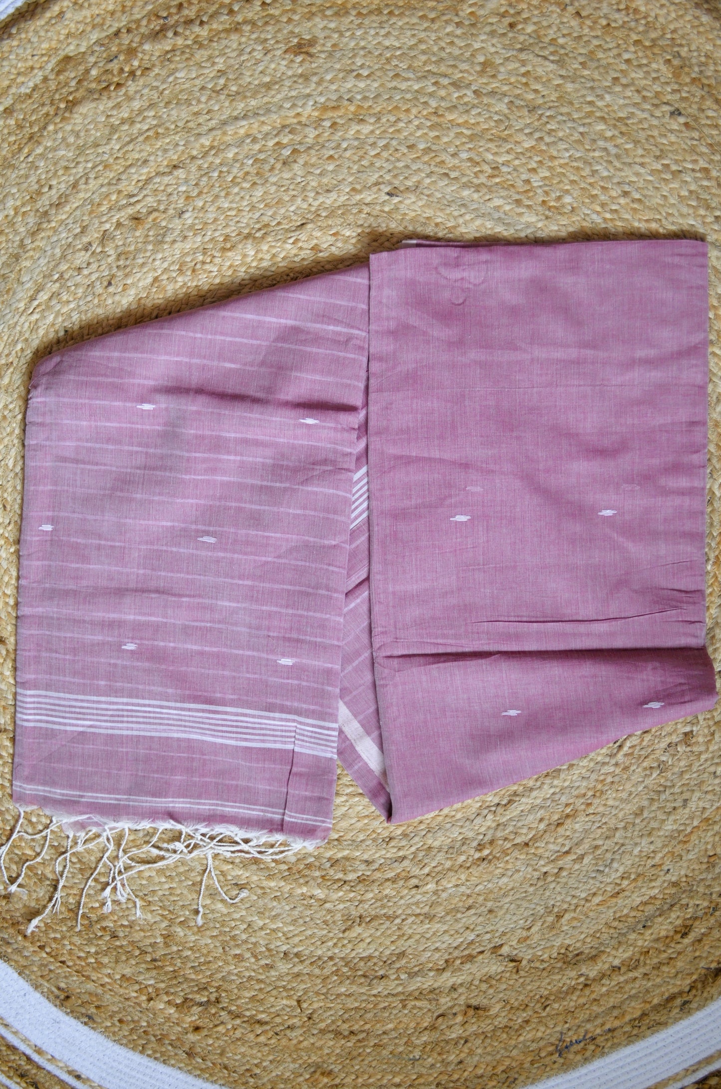 Rouge Buttery Mul Cotton Bengal Muslin Handloom Saree