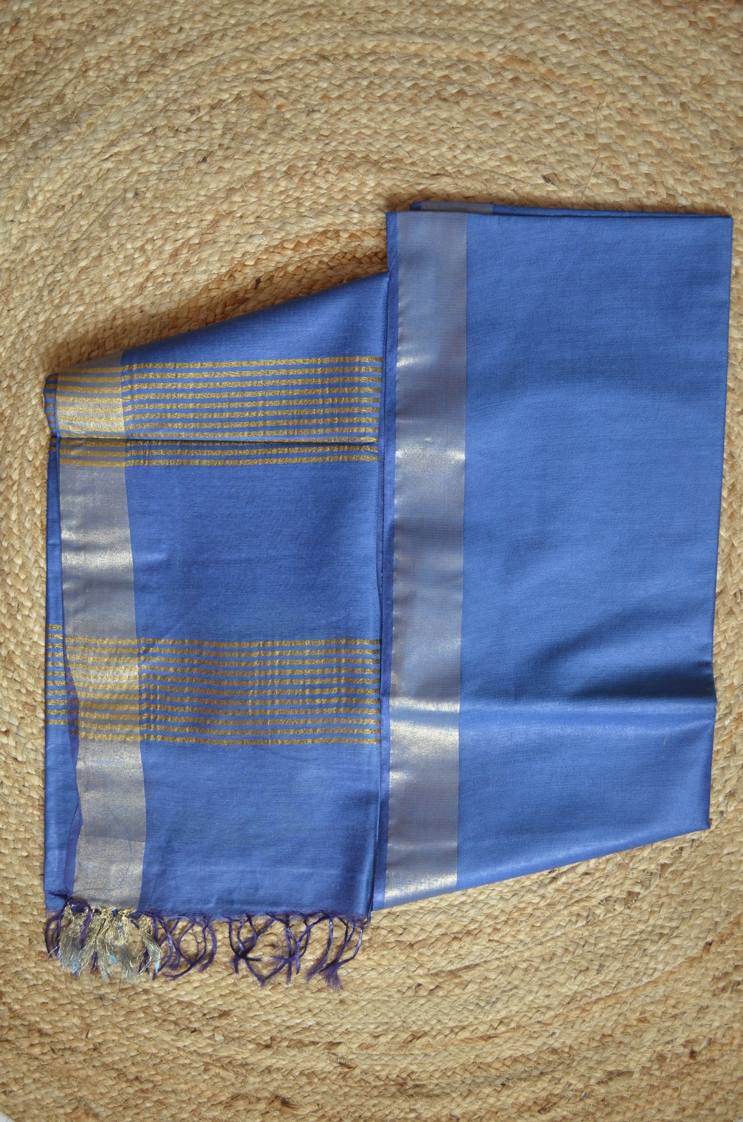 Indigo Blue Vegan Tussar Silk Handloom Saree
