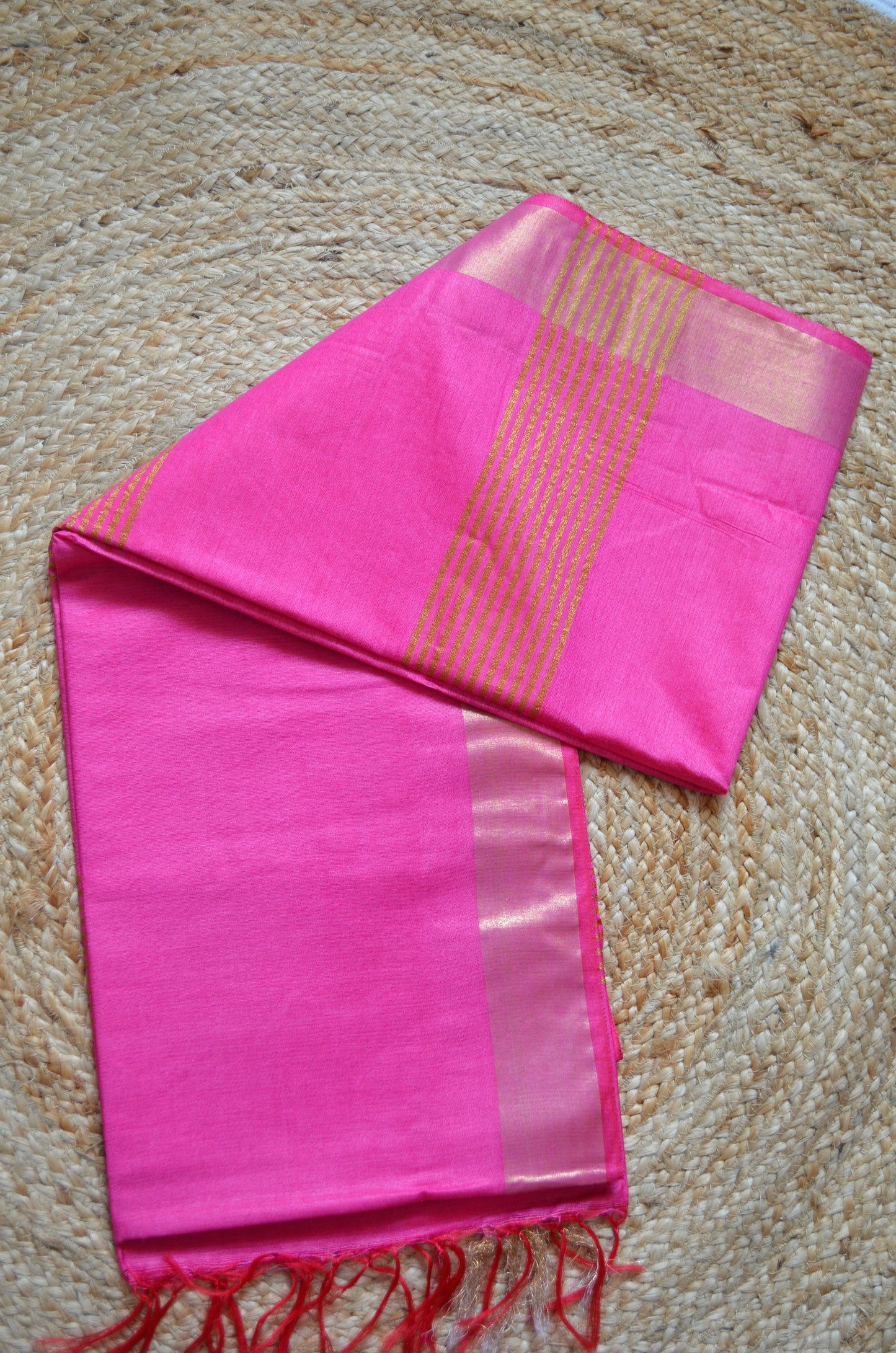 Fuchsia Vegan Tussar Silk Handloom Saree