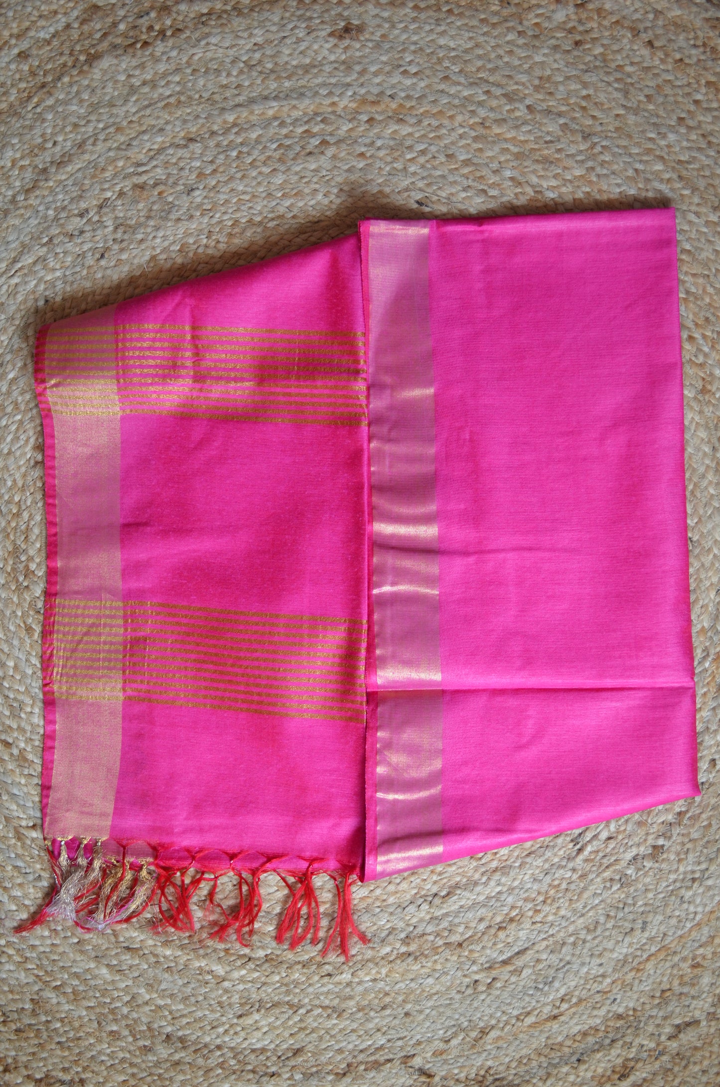 Fuchsia Vegan Tussar Silk Handloom Saree