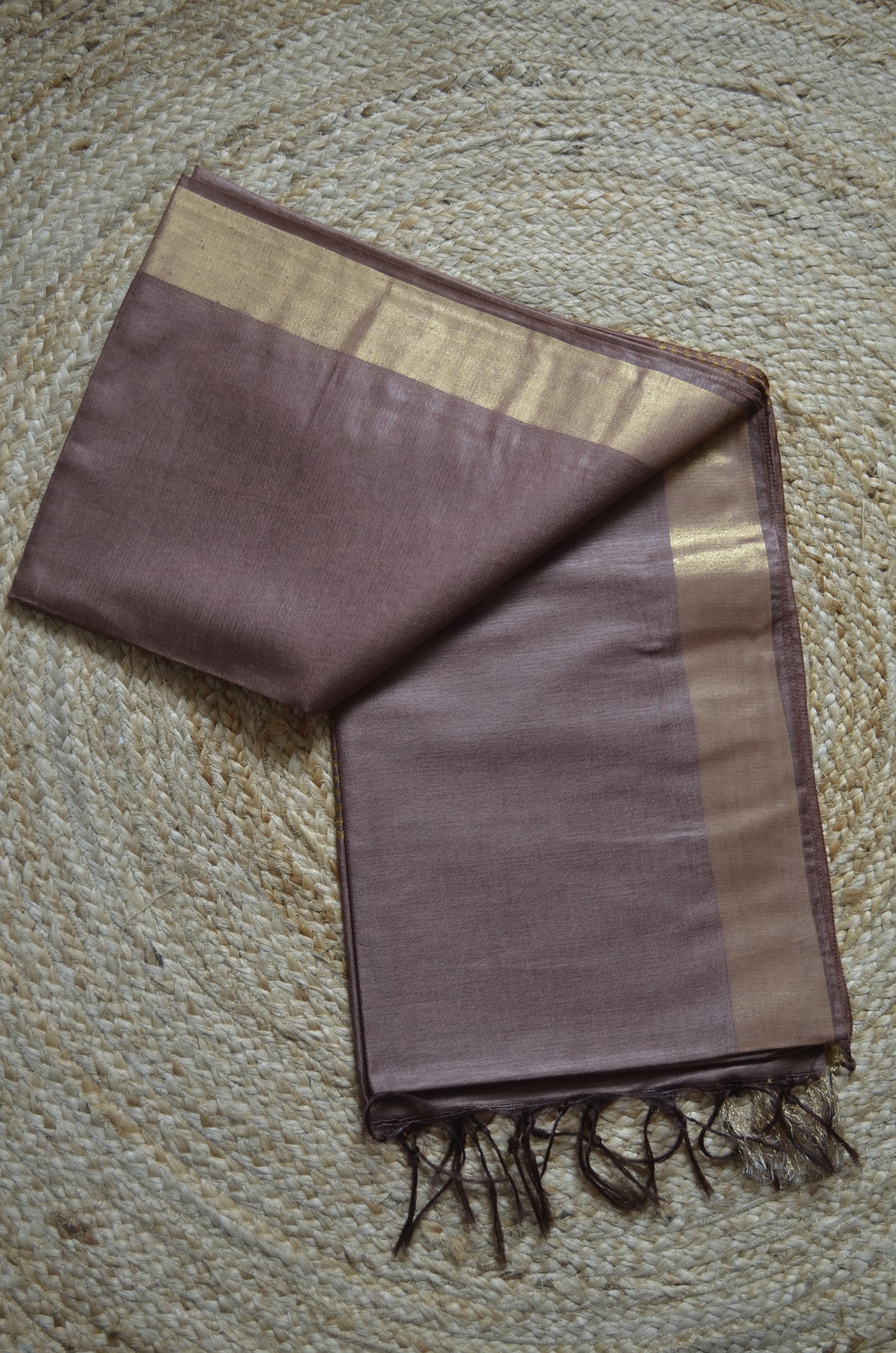Brown Vegan Tussar Silk Handloom Saree