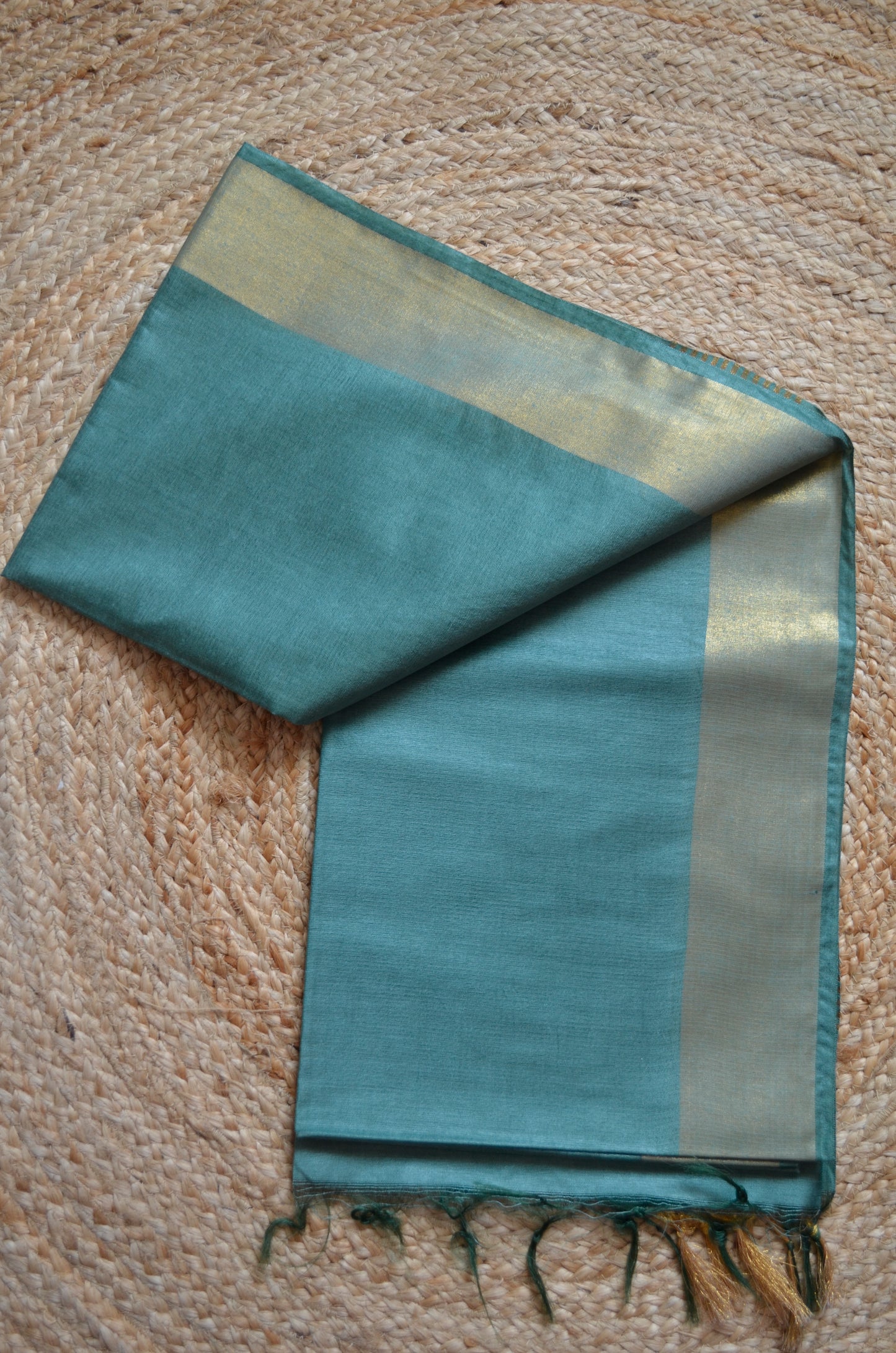 Bottle Green Vegan Tussar Silk Handloom Saree