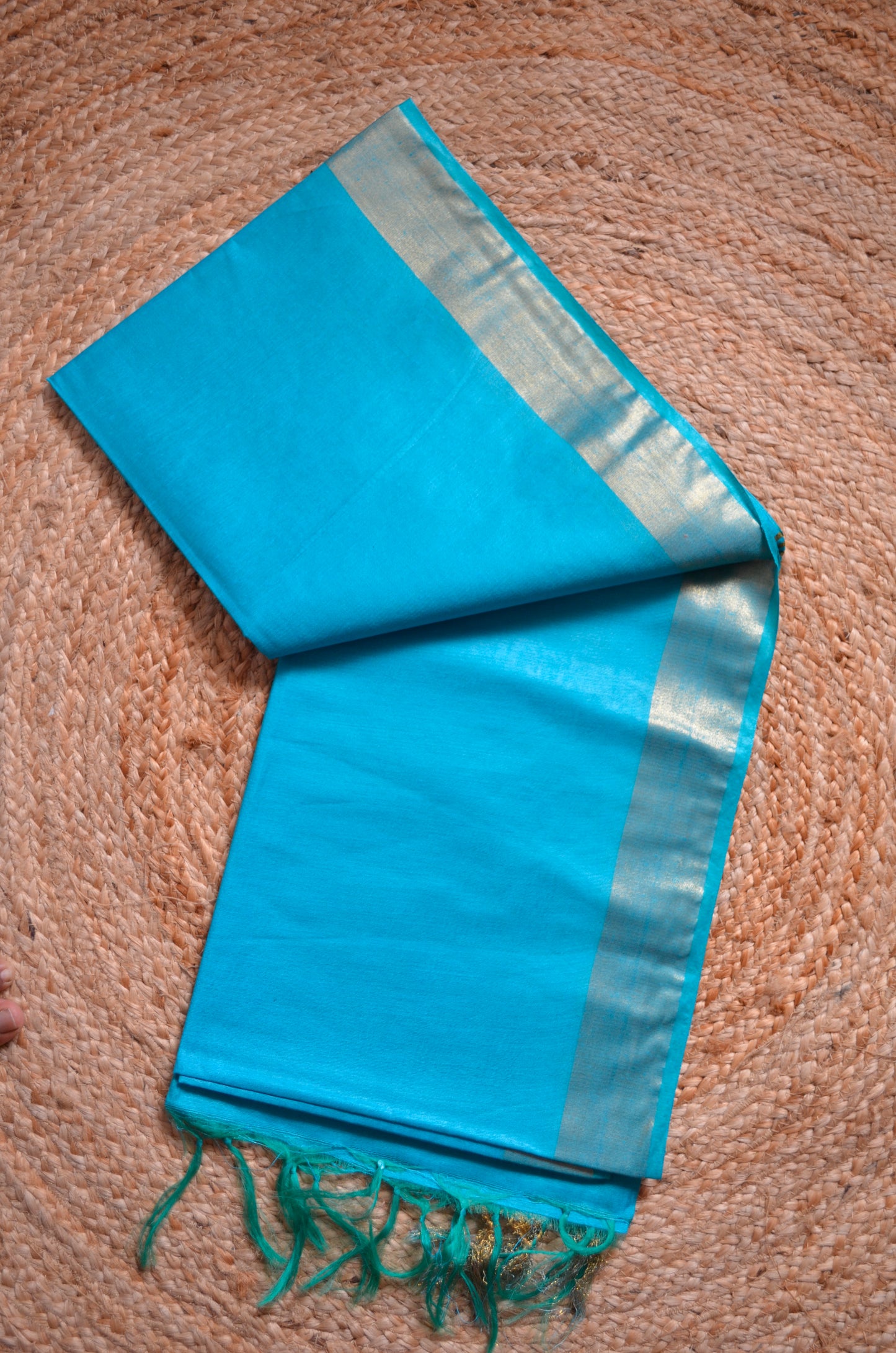 Teal Vegan Tussar Silk Handloom Saree