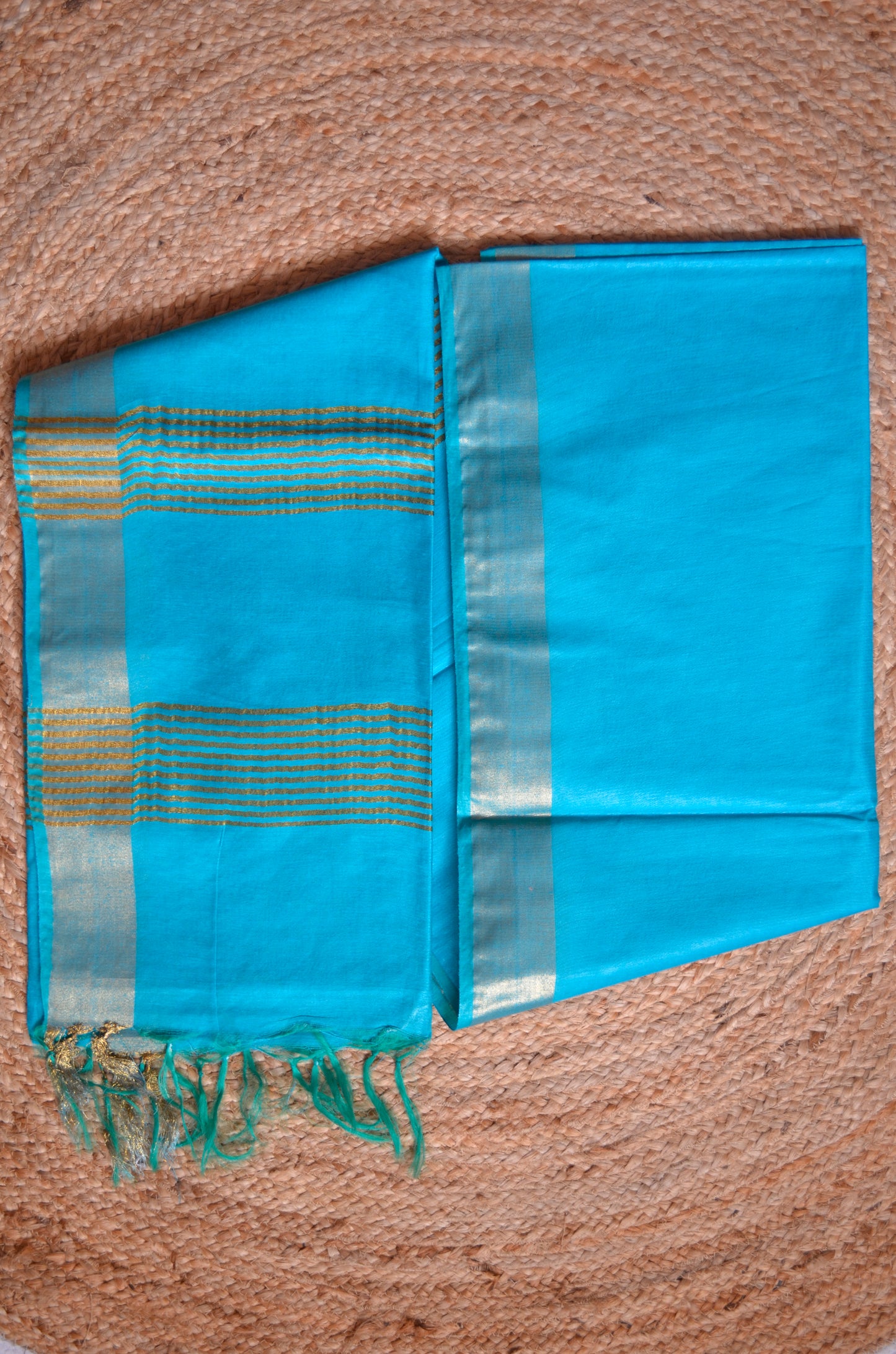 Teal Vegan Tussar Silk Handloom Saree