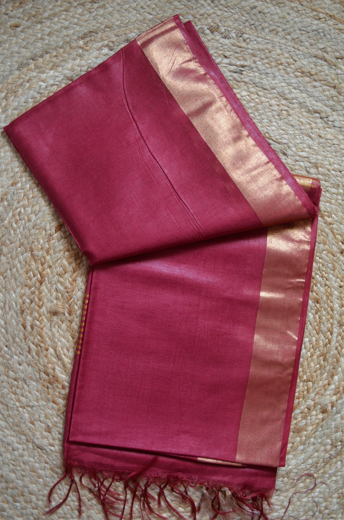 Red Vegan Tussar Silk Handloom Saree