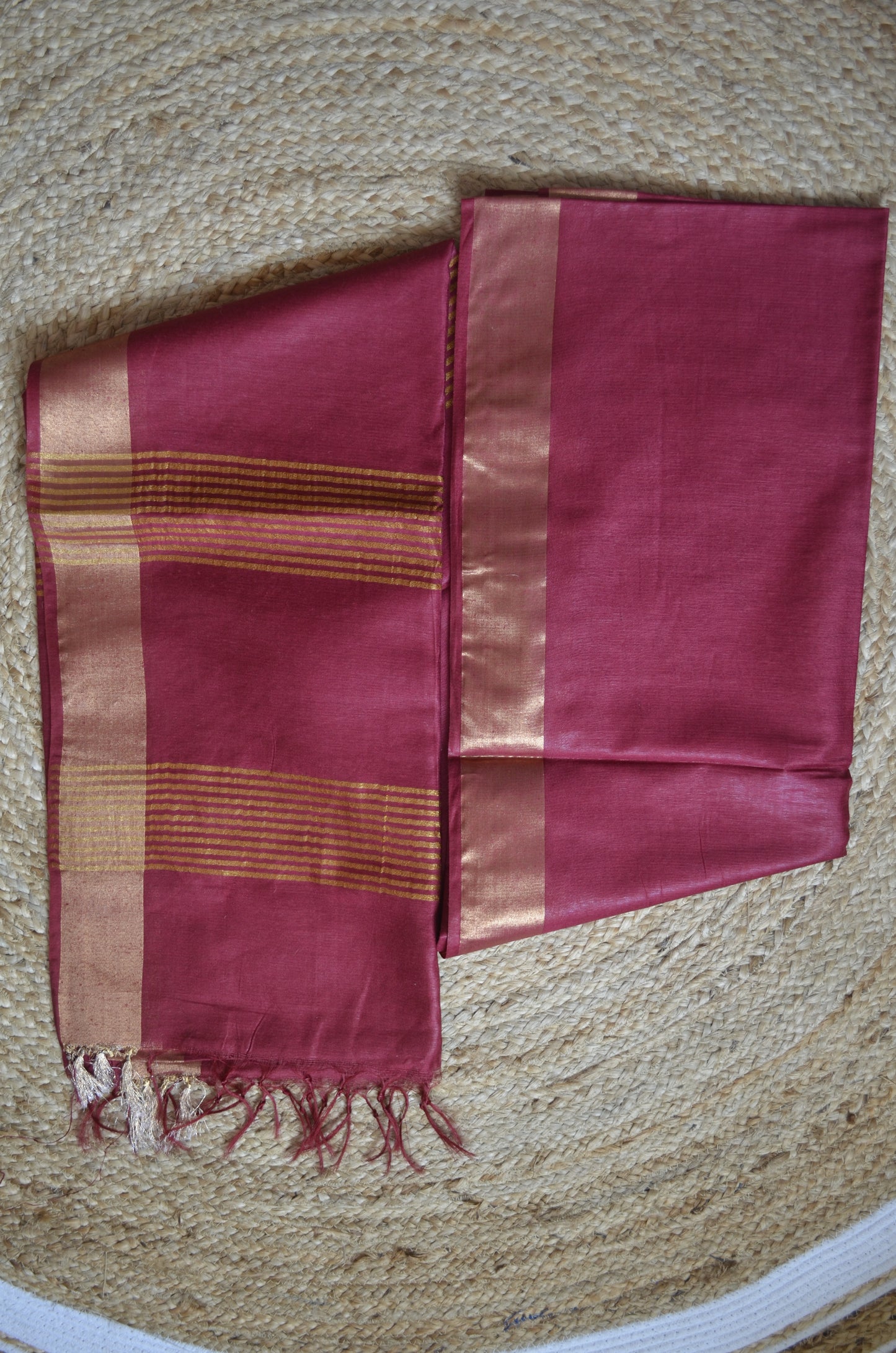 Red Vegan Tussar Silk Handloom Saree