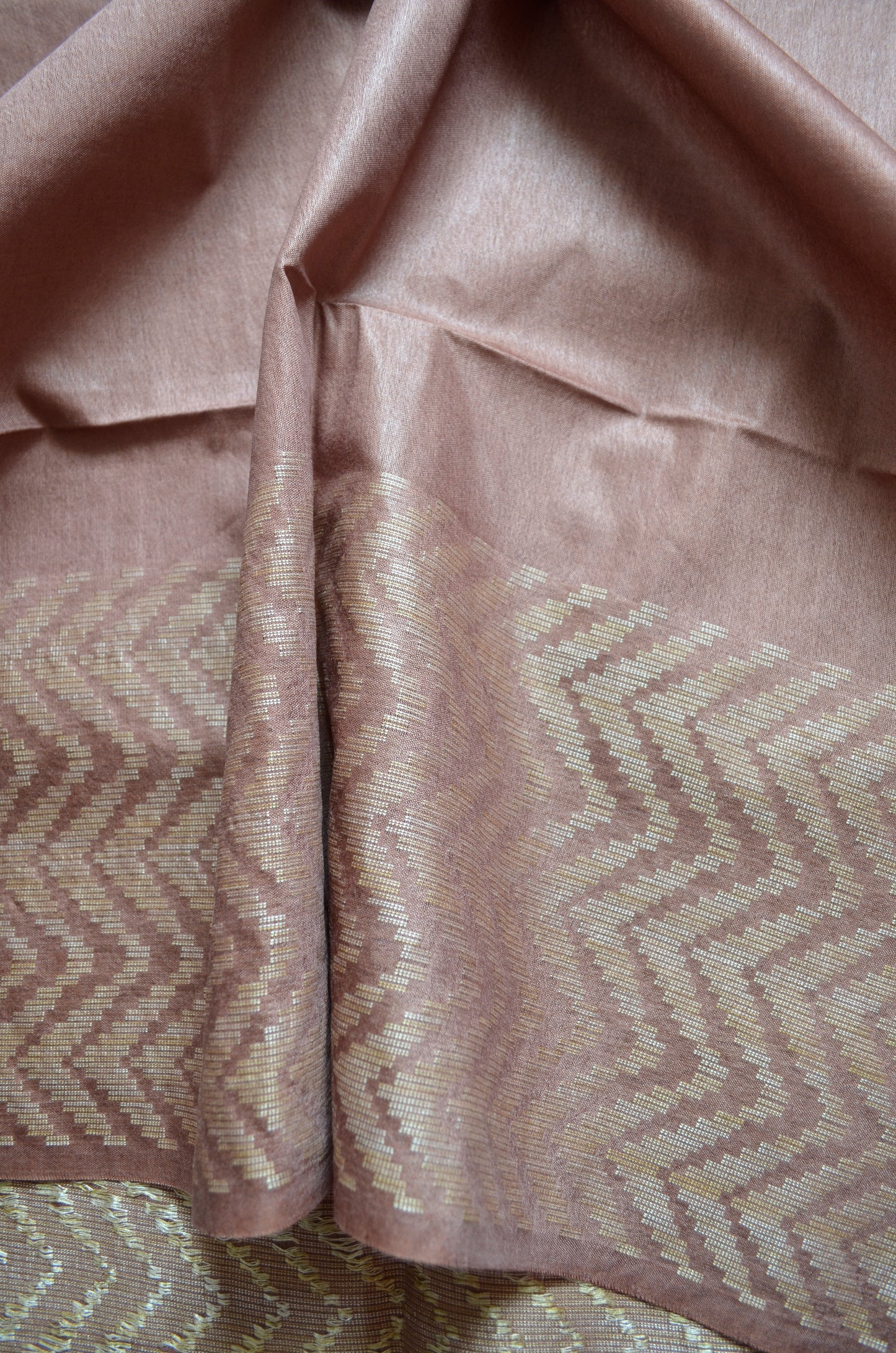 Brown Contemporary Thread Work Vegan Silk Handloom Saree