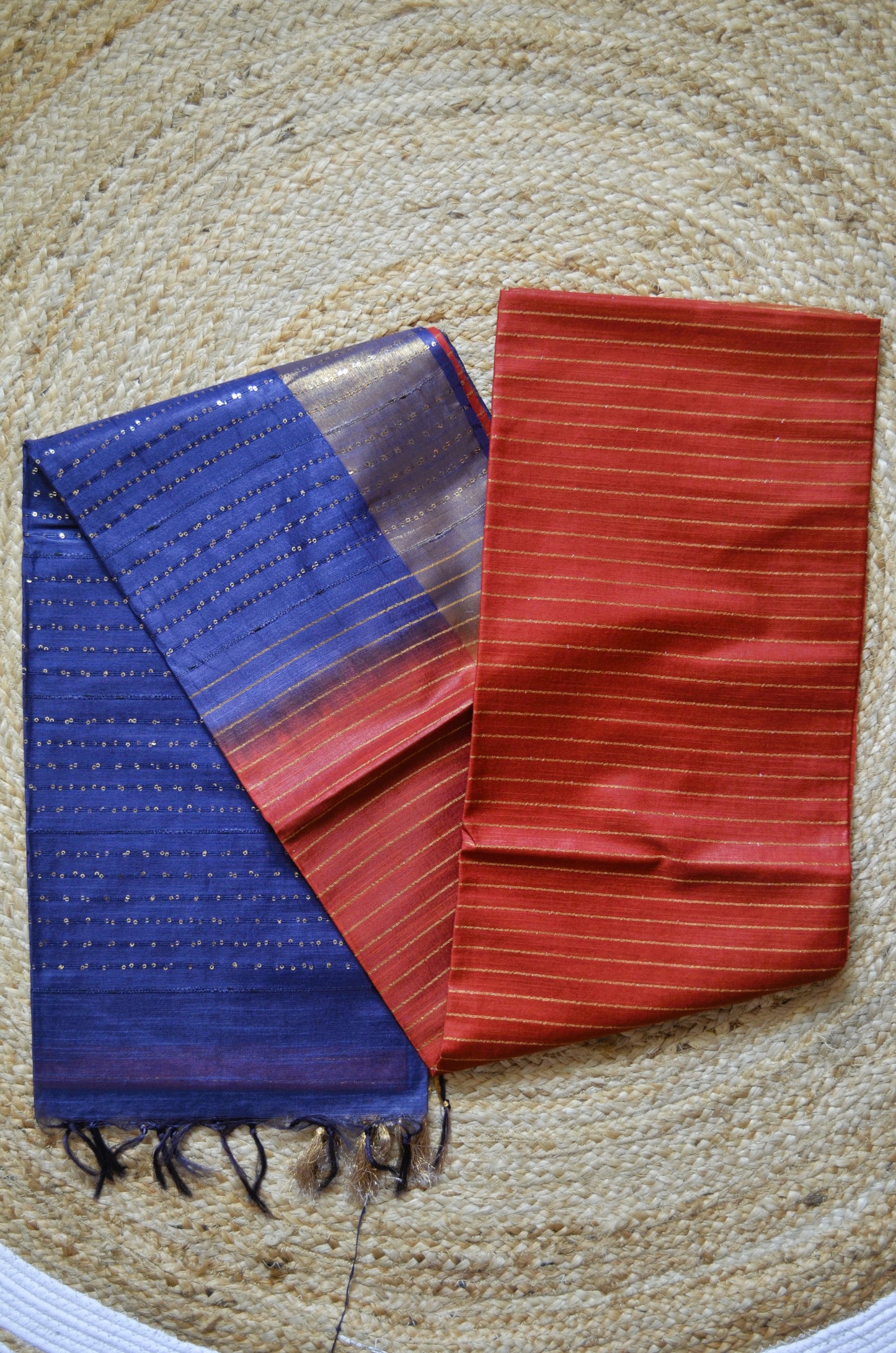 Rust Navy Tussar Vegan Silk Handloom Saree