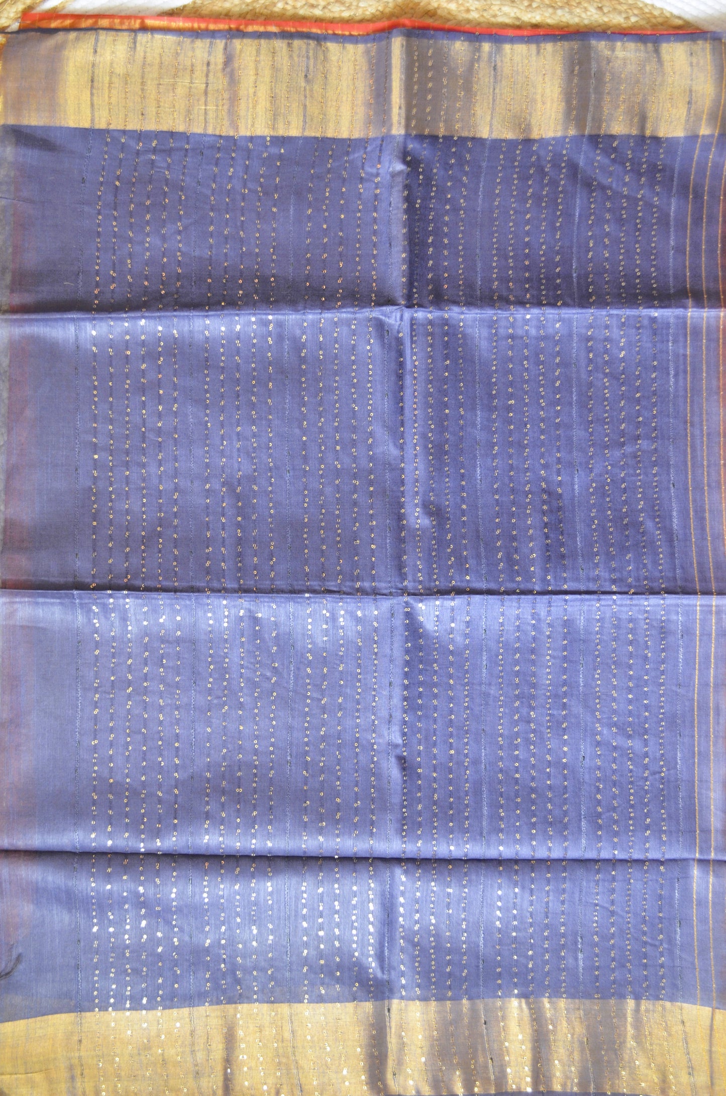 Rust Navy Tussar Vegan Silk Handloom Saree