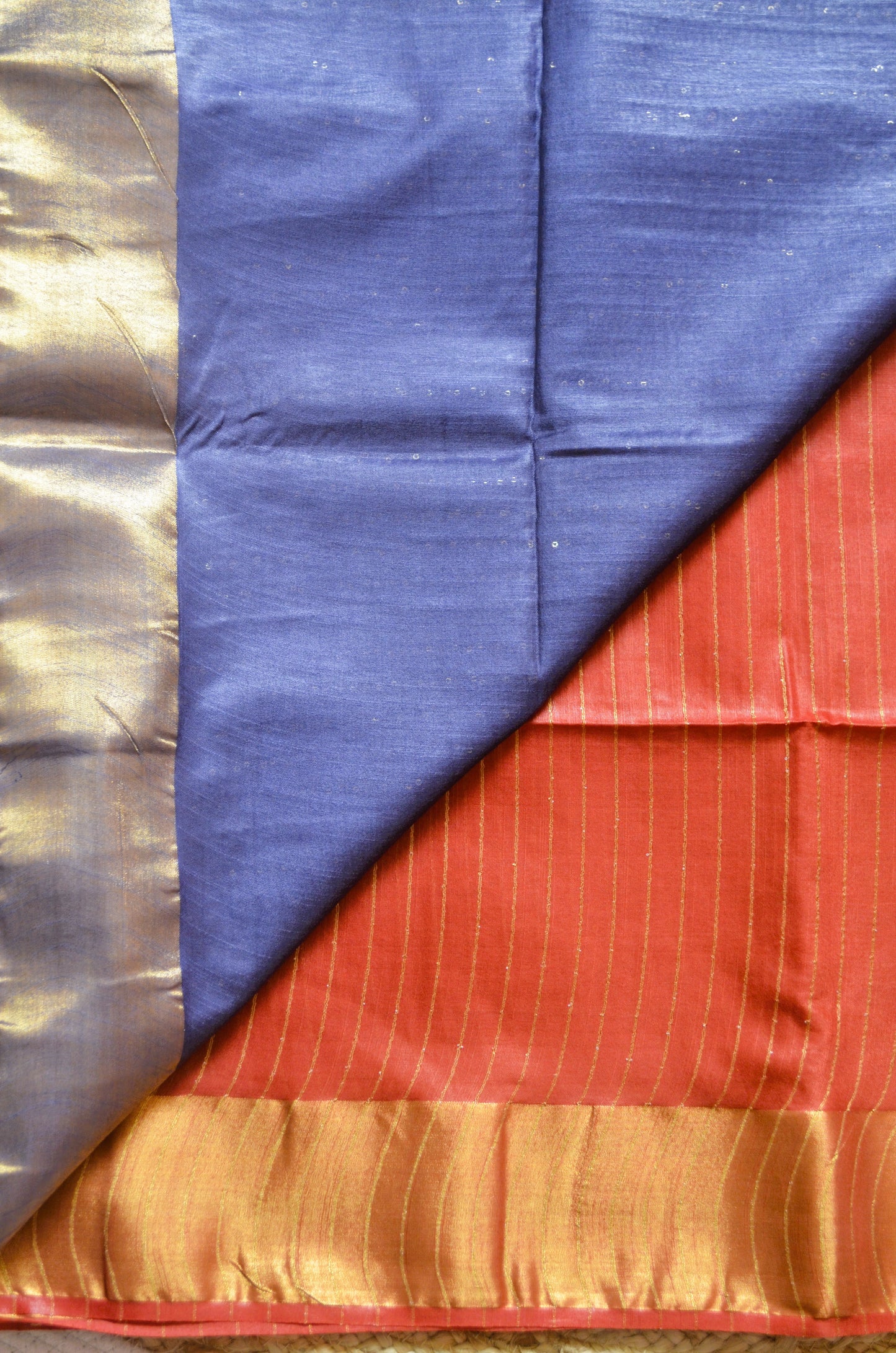 Rust Navy Tussar Vegan Silk Handloom Saree