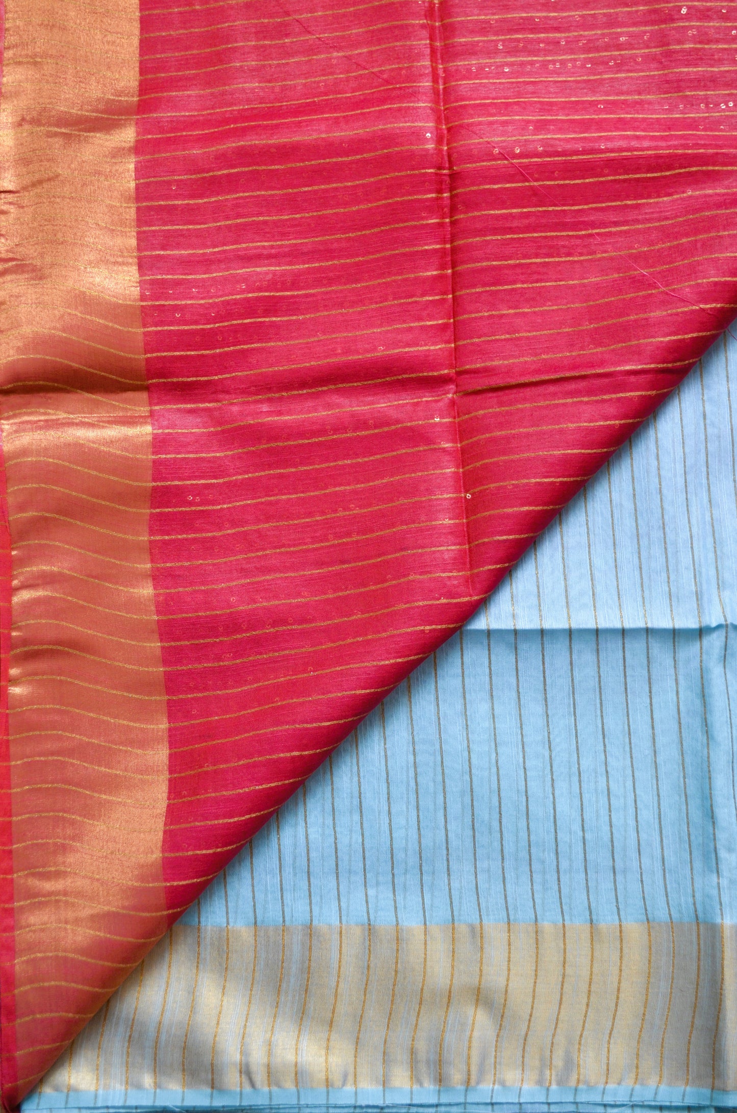 Blue Pink Tussar Vegan Silk Handloom Saree