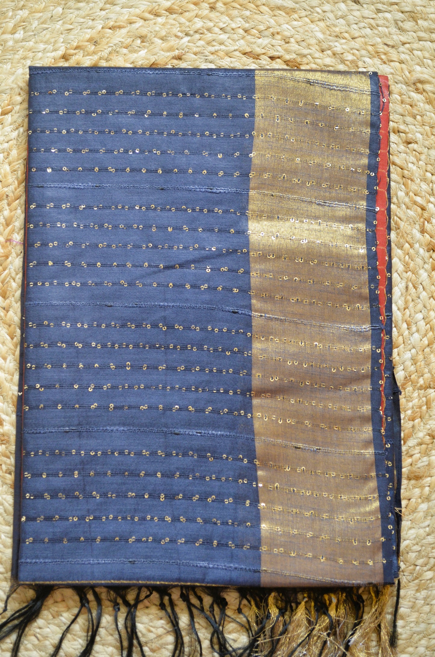 Rust Steel Tussar Vegan Silk Handloom Saree