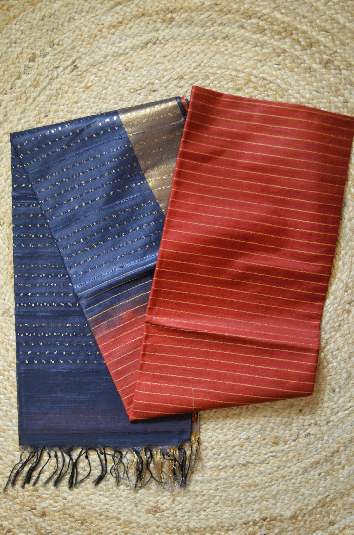 Rust Steel Tussar Vegan Silk Handloom Saree
