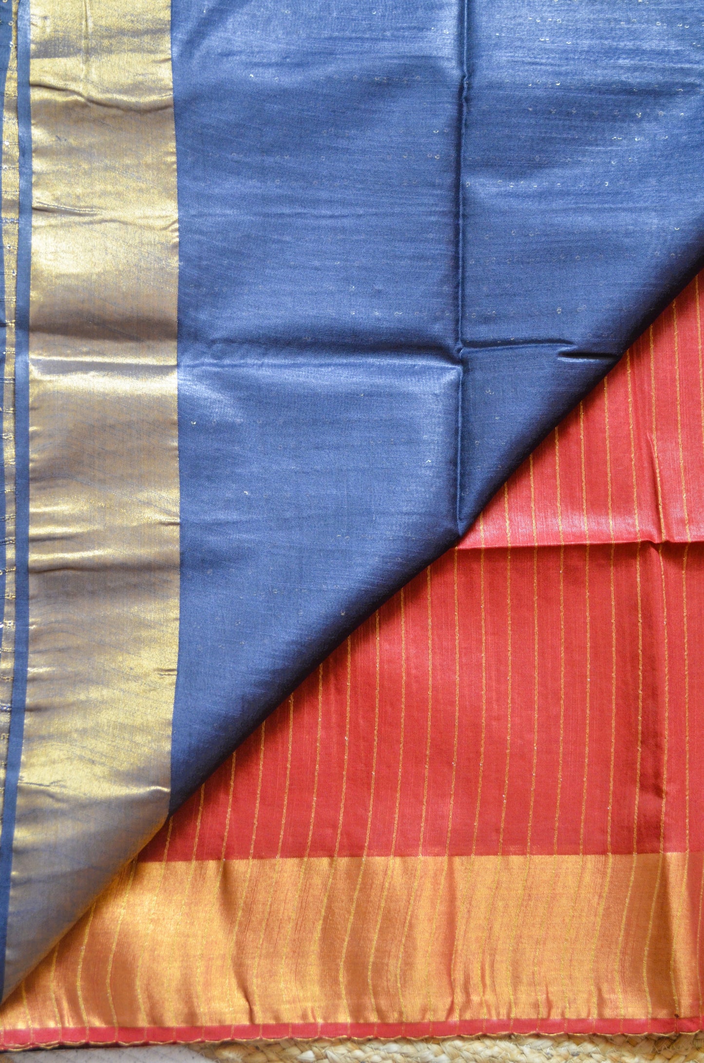 Rust Steel Tussar Vegan Silk Handloom Saree