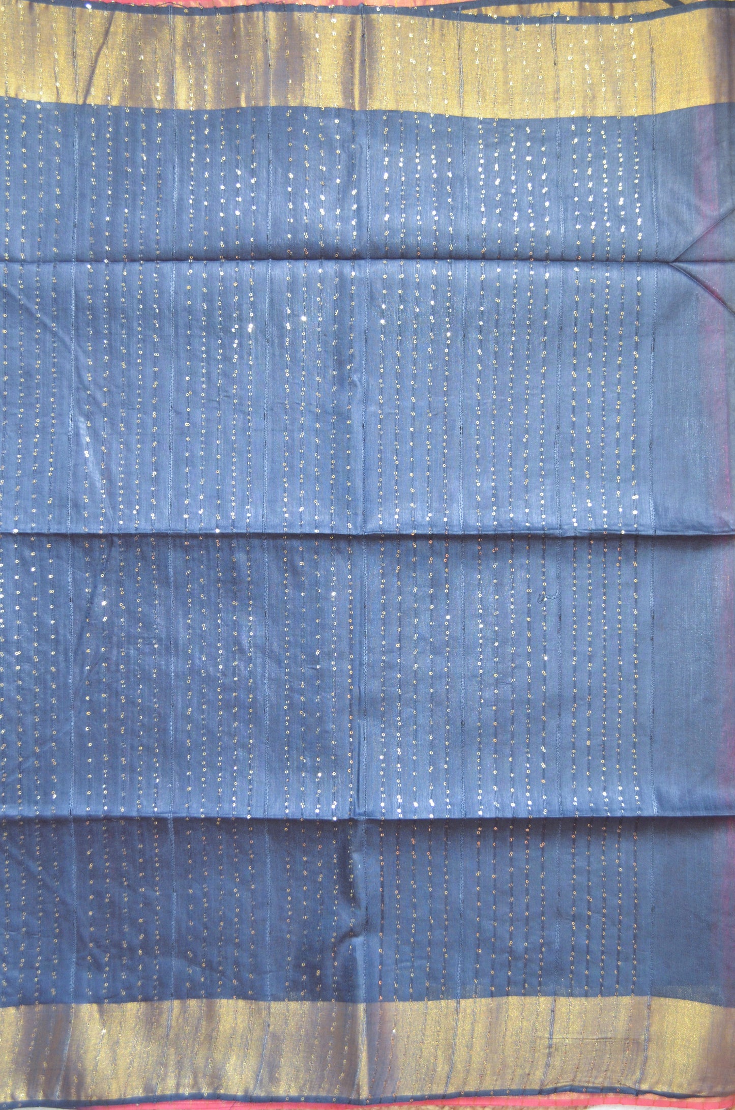 Pink Navy Tussar Vegan Silk Handloom Saree