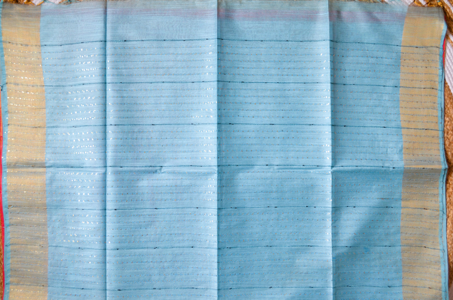 Pink Blue Tussar Vegan Silk Handloom Saree
