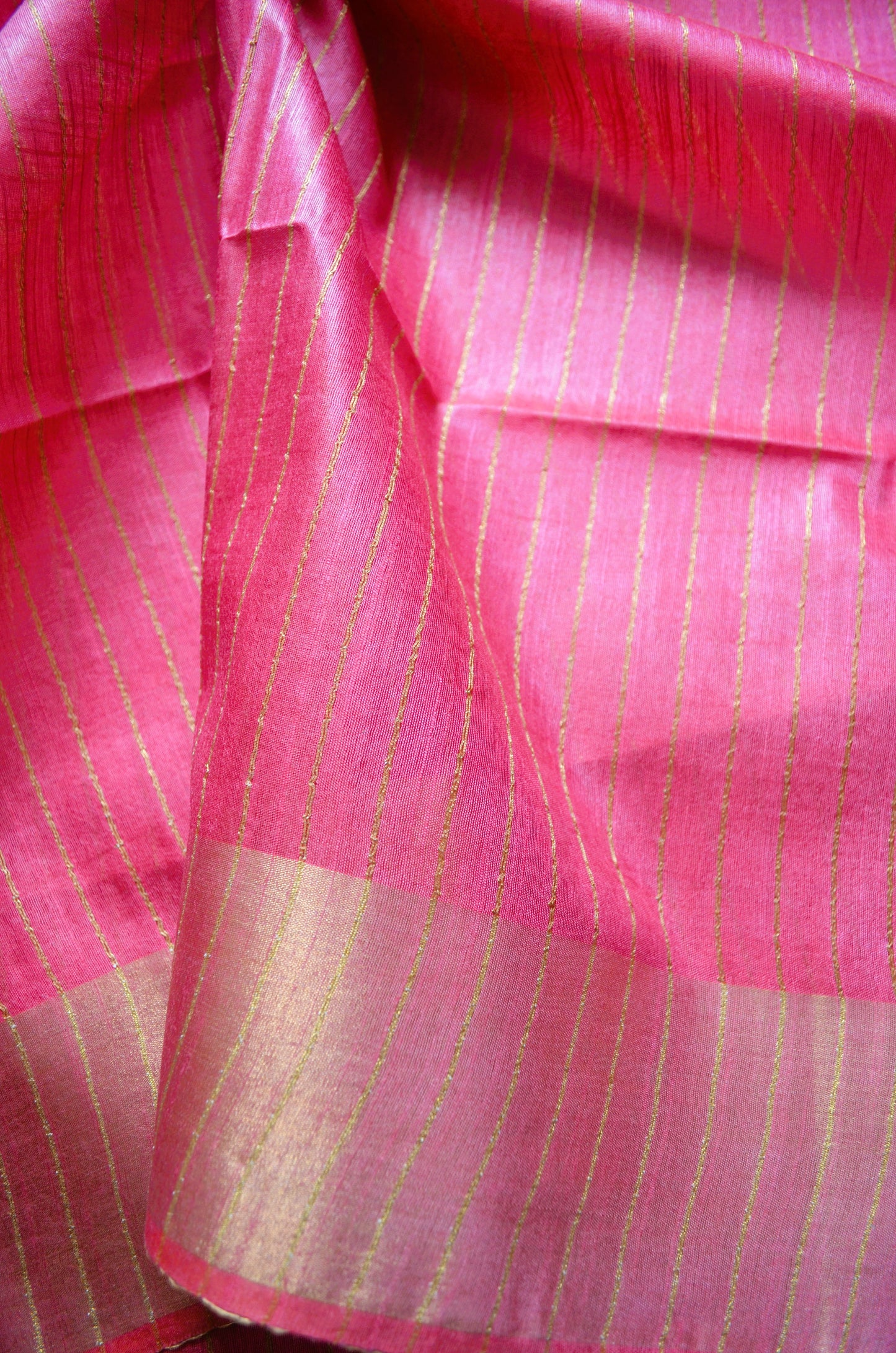 Pink Blue Tussar Vegan Silk Handloom Saree