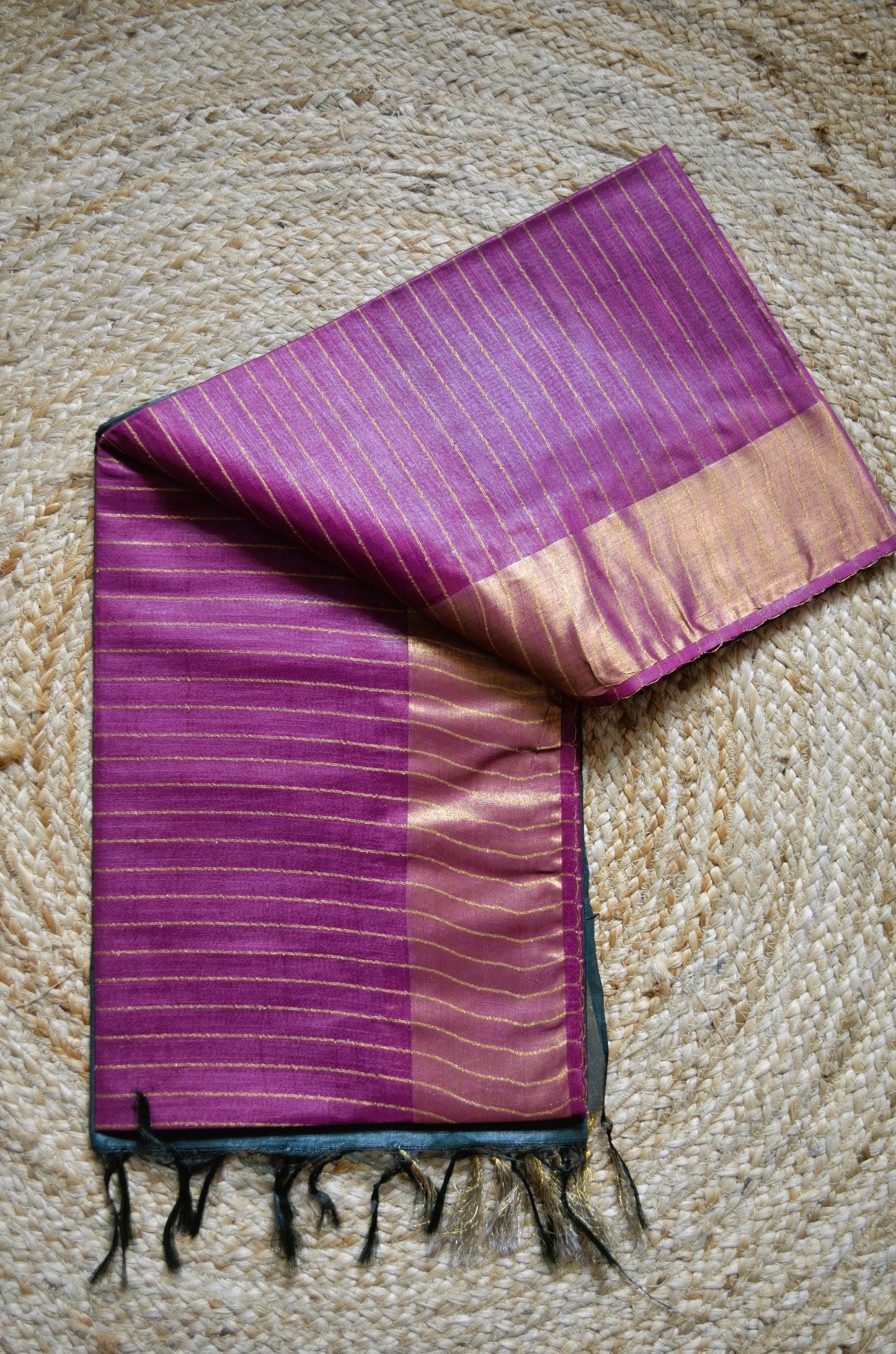 Magenta Green Tussar Vegan Silk Handloom Saree