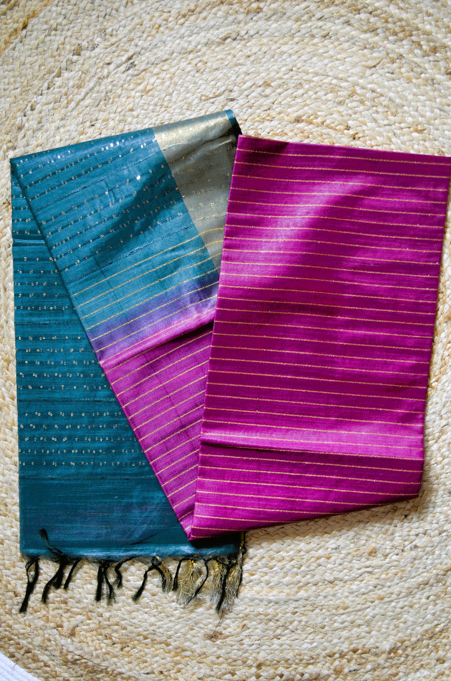Magenta Green Tussar Vegan Silk Handloom Saree