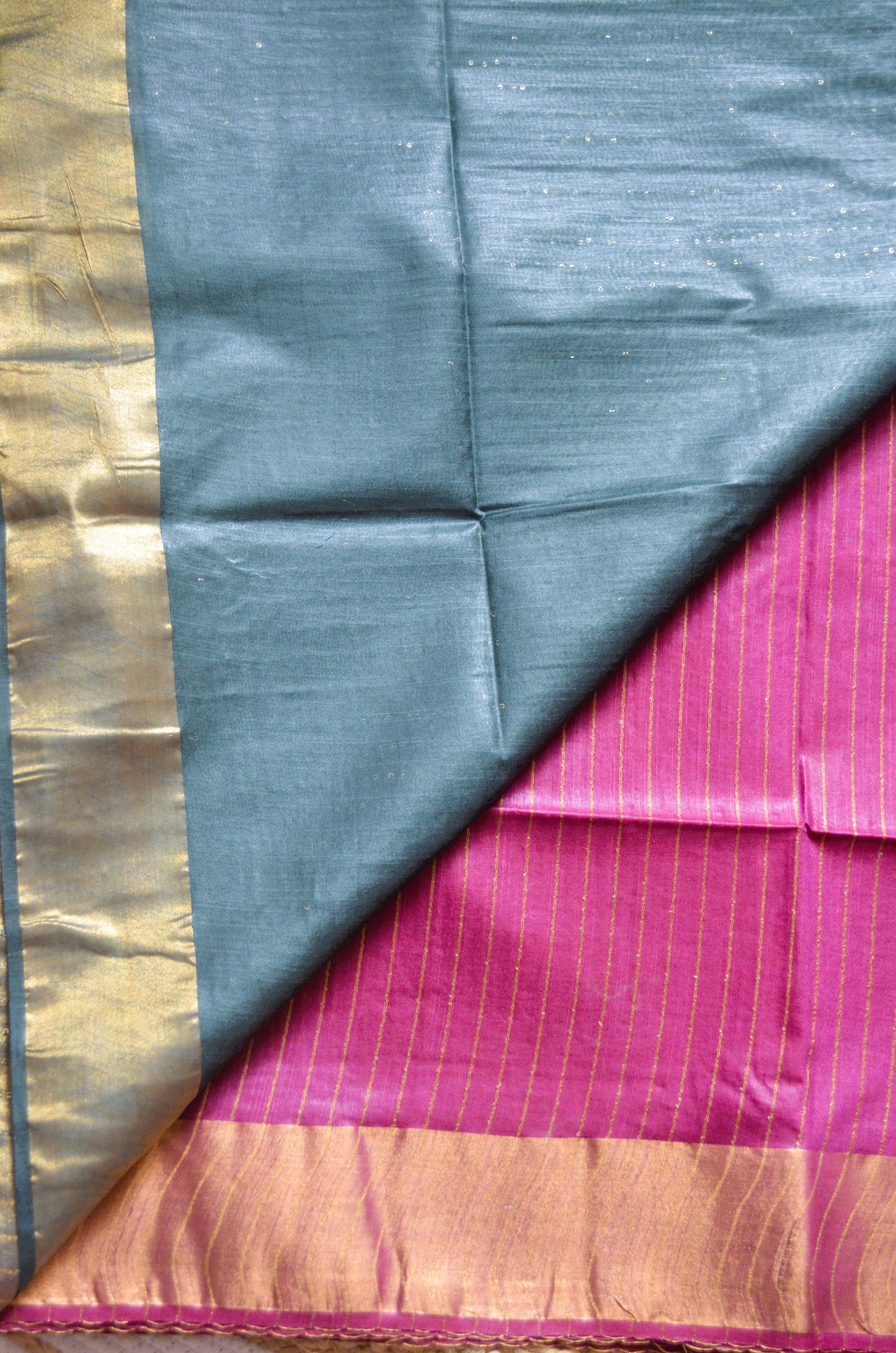 Magenta Green Tussar Vegan Silk Handloom Saree