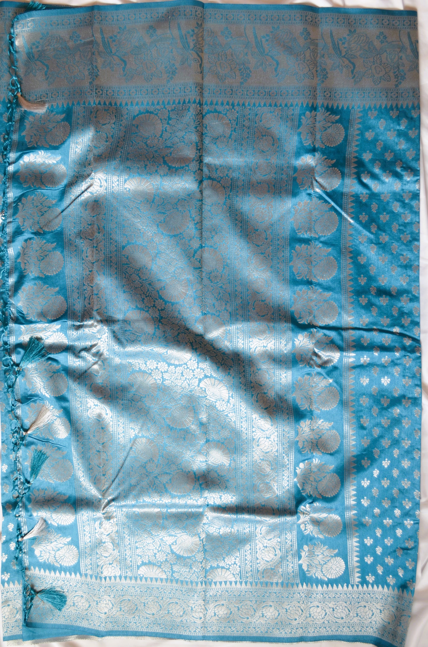 Cyan Banarasi Zari Velvet Silk Saree