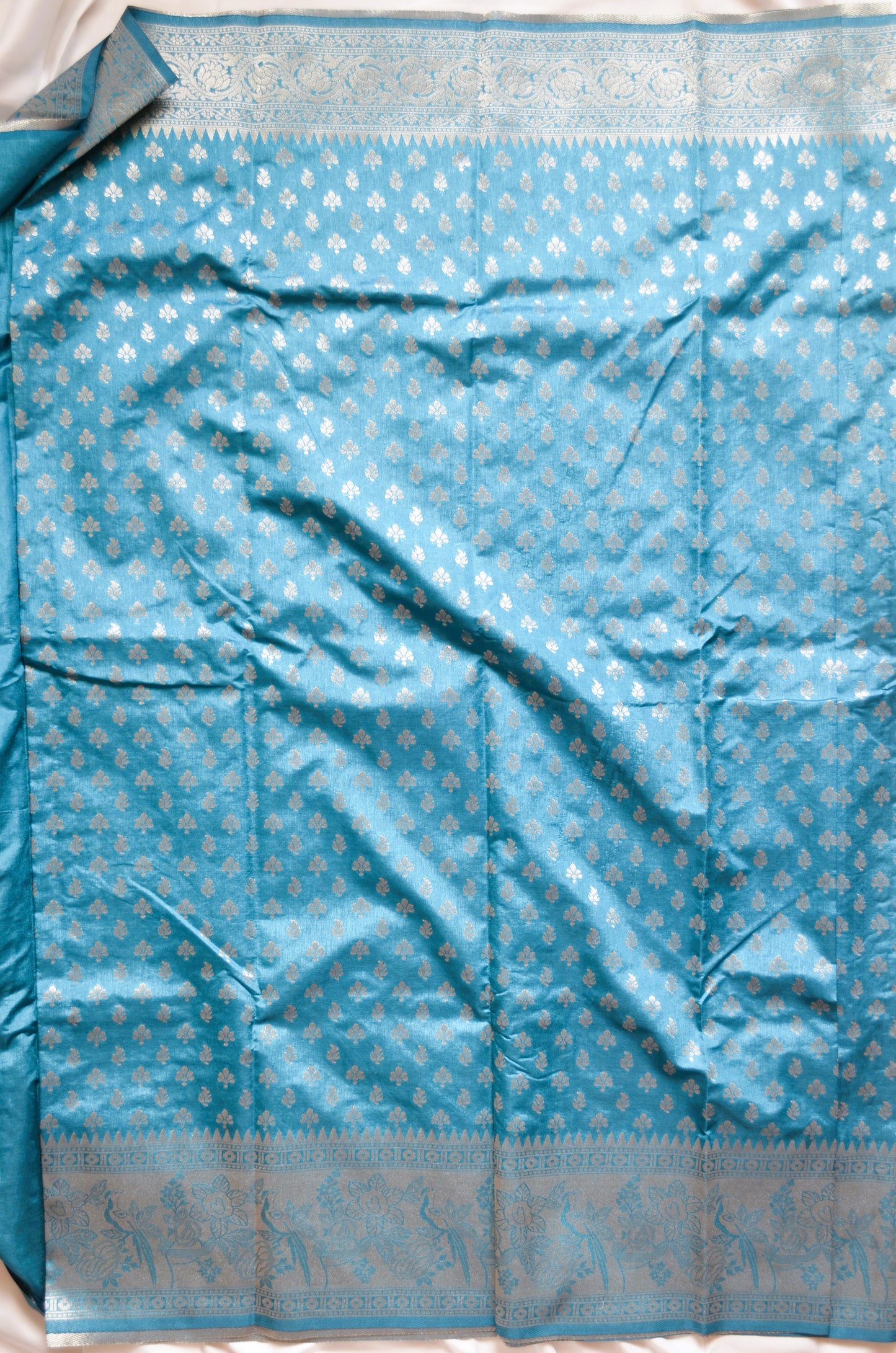 Cyan Banarasi Zari Velvet Silk Saree