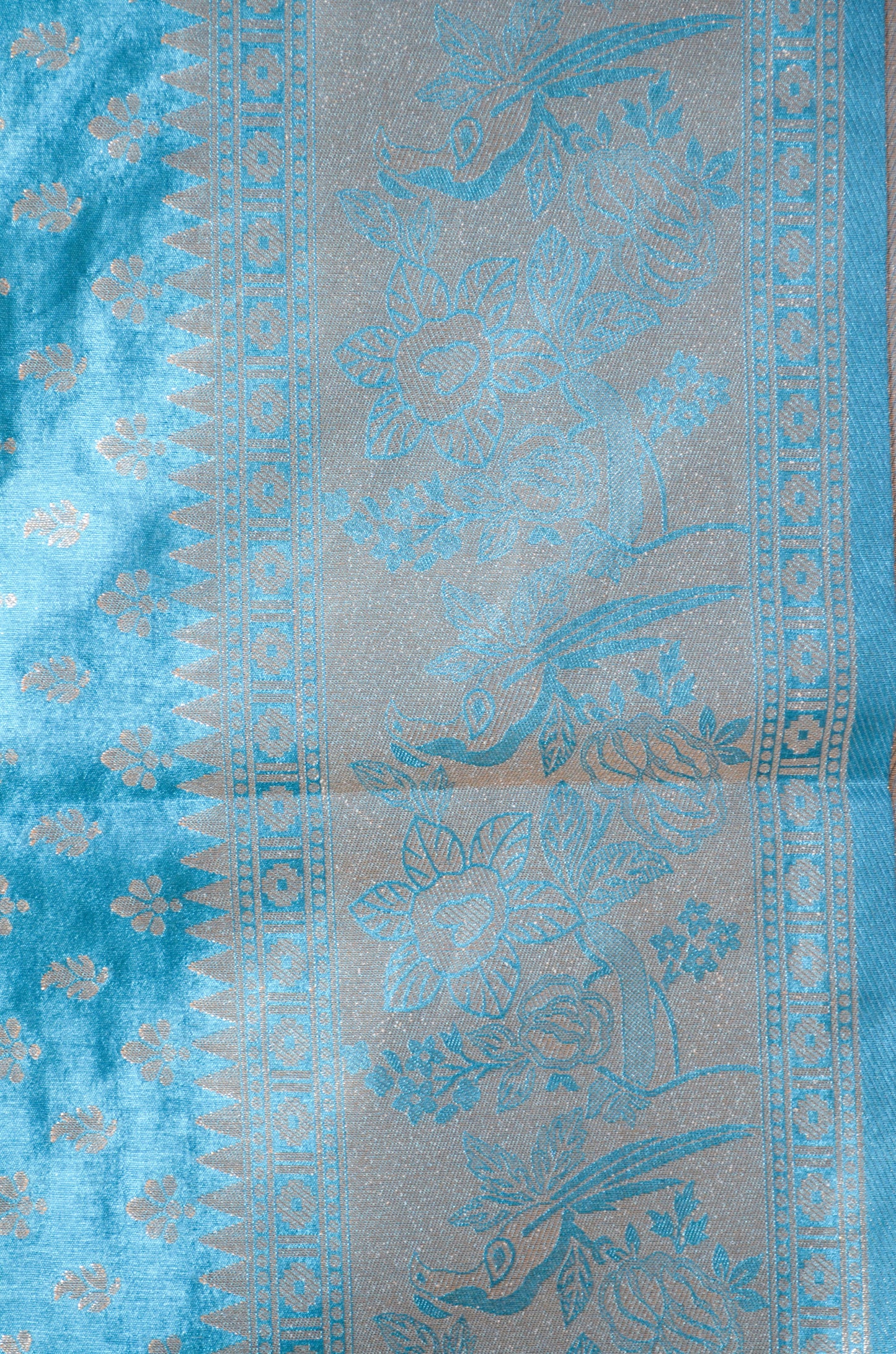 Cyan Banarasi Zari Velvet Silk Saree
