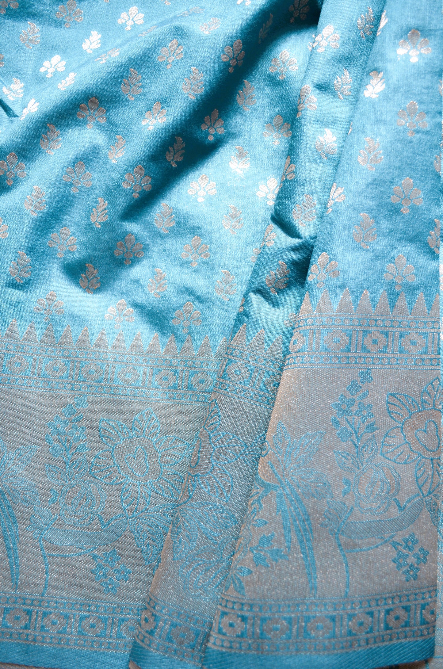 Cyan Banarasi Zari Velvet Silk Saree