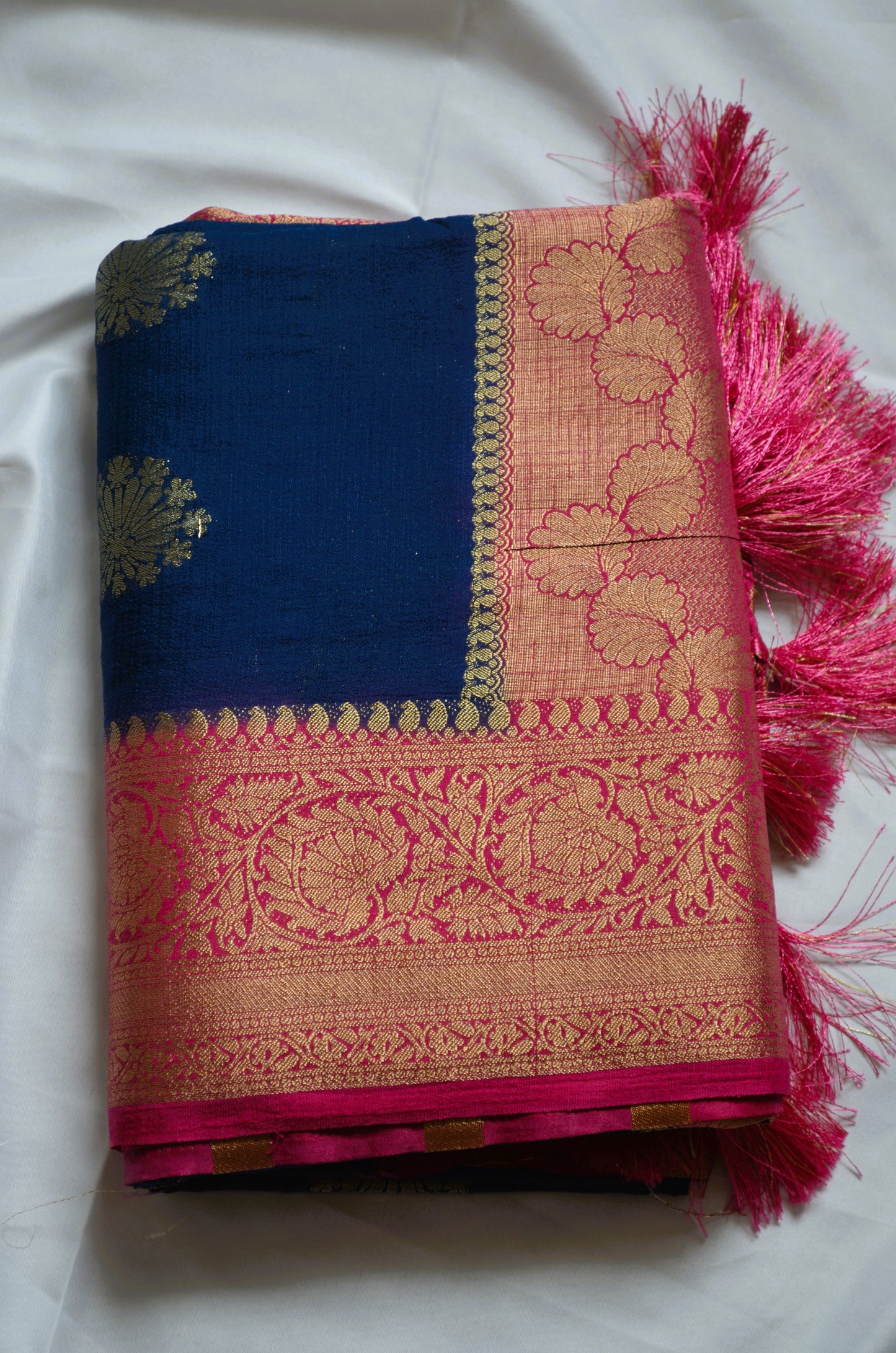 Navy Blue Banarasi Zari Crepe Silk Saree