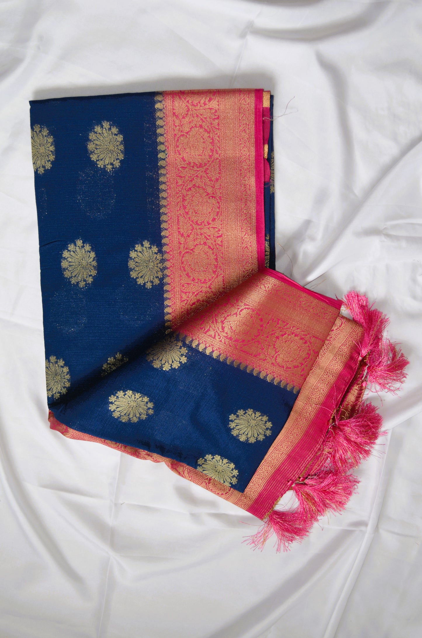 Navy Blue Banarasi Zari Crepe Silk Saree