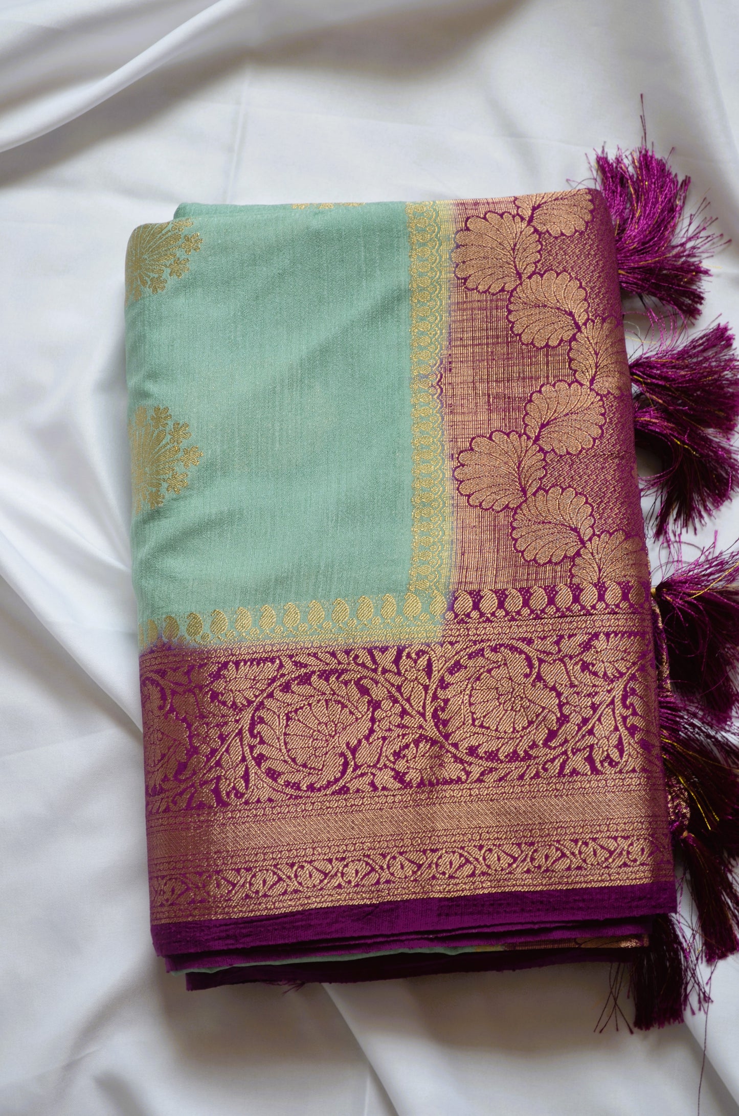 Seafoam Banarasi Zari Crepe Silk Saree