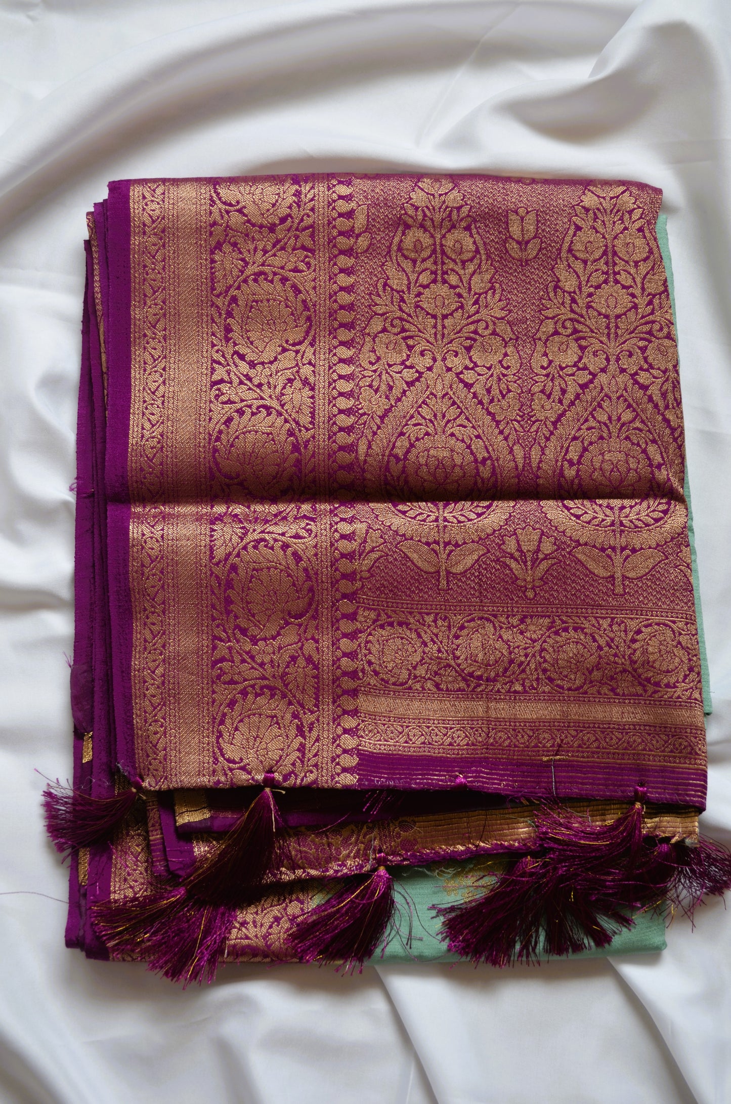 Seafoam Banarasi Zari Crepe Silk Saree