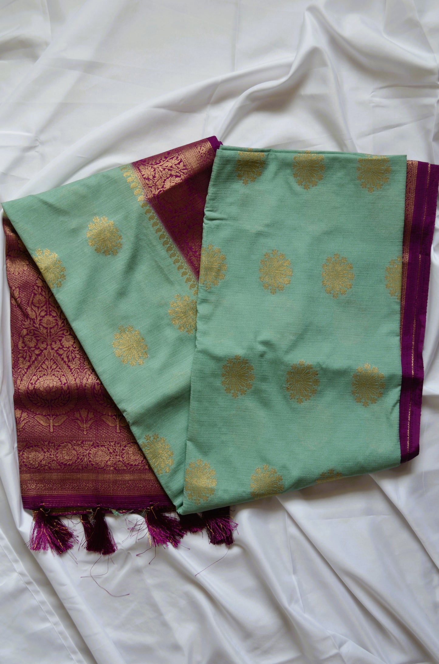 Seafoam Banarasi Zari Crepe Silk Saree