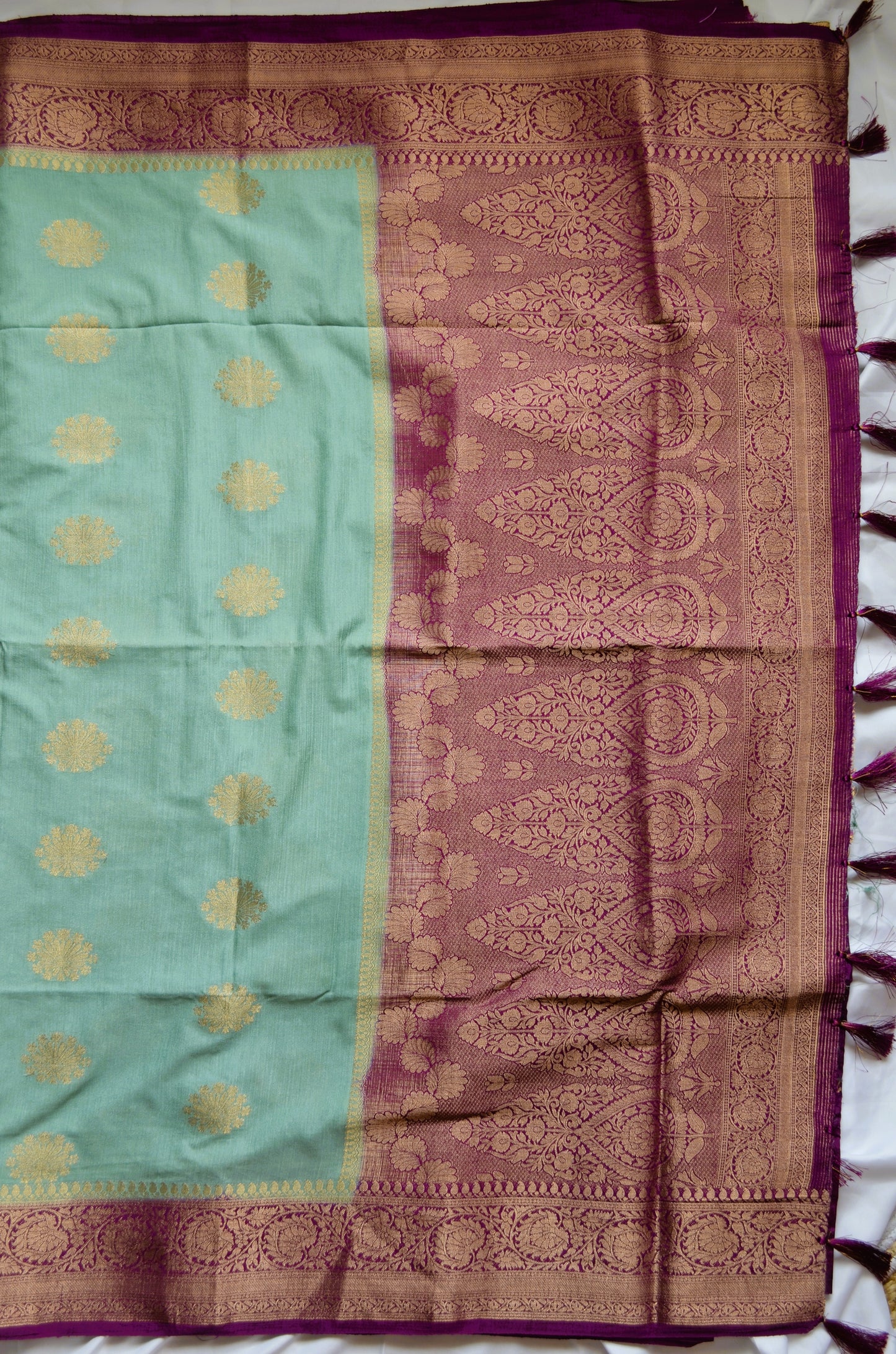 Seafoam Banarasi Zari Crepe Silk Saree