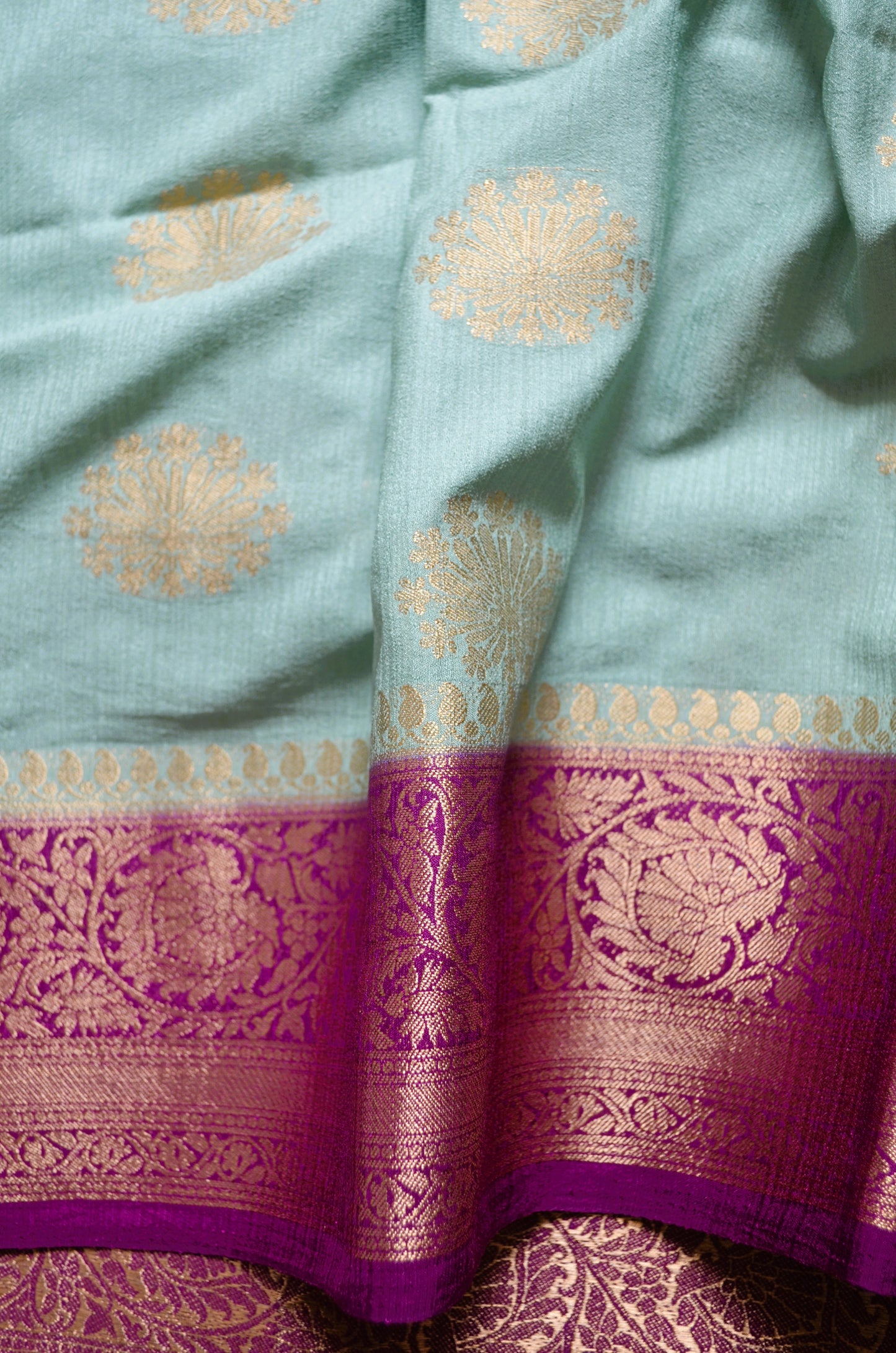 Seafoam Banarasi Zari Crepe Silk Saree