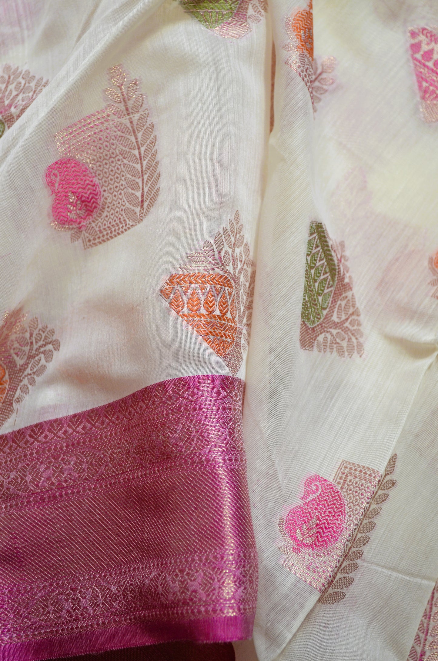 Off White Banarasi Silk Cotton Saree