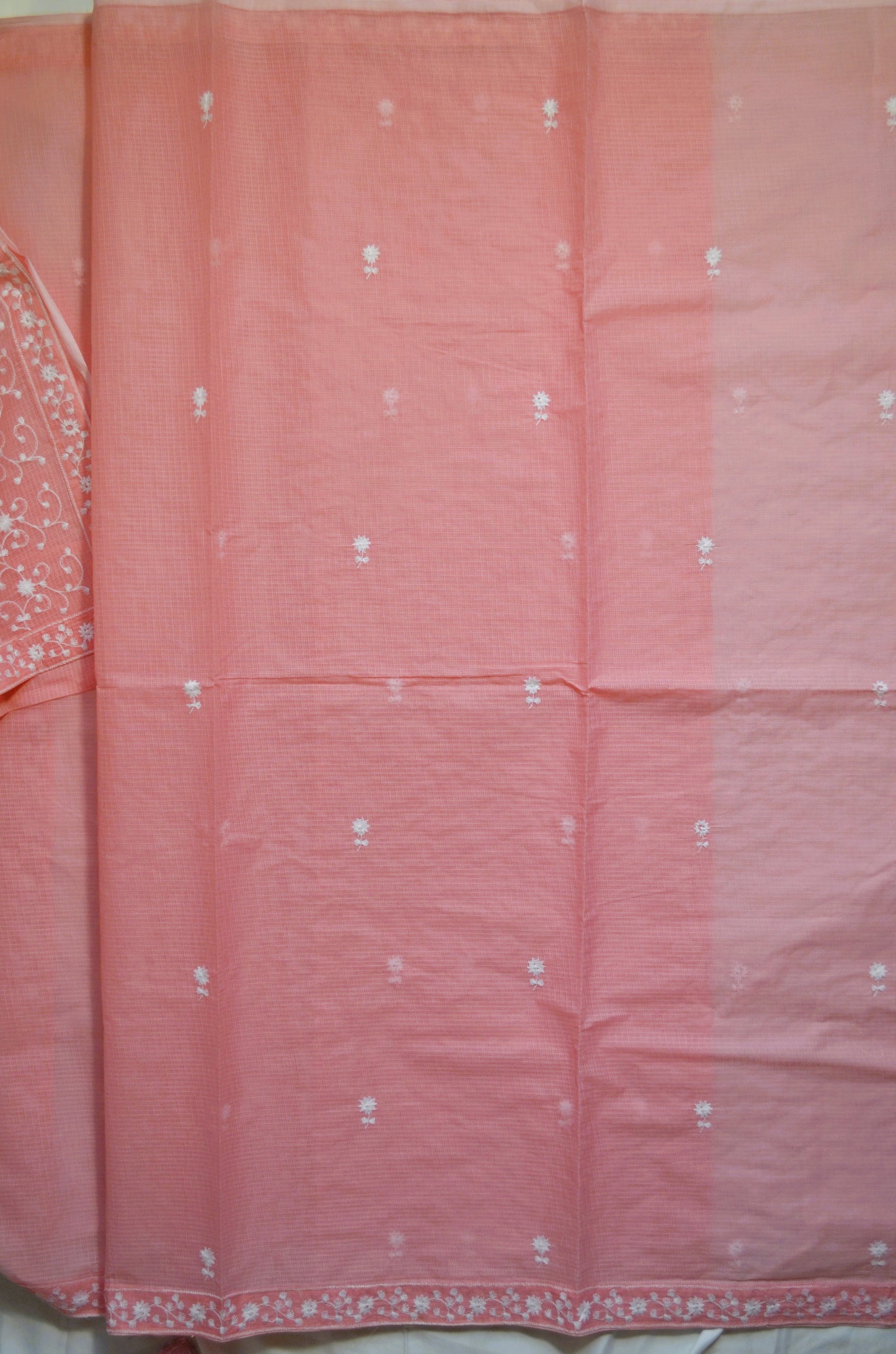 Peach Chikankari Kota Saree