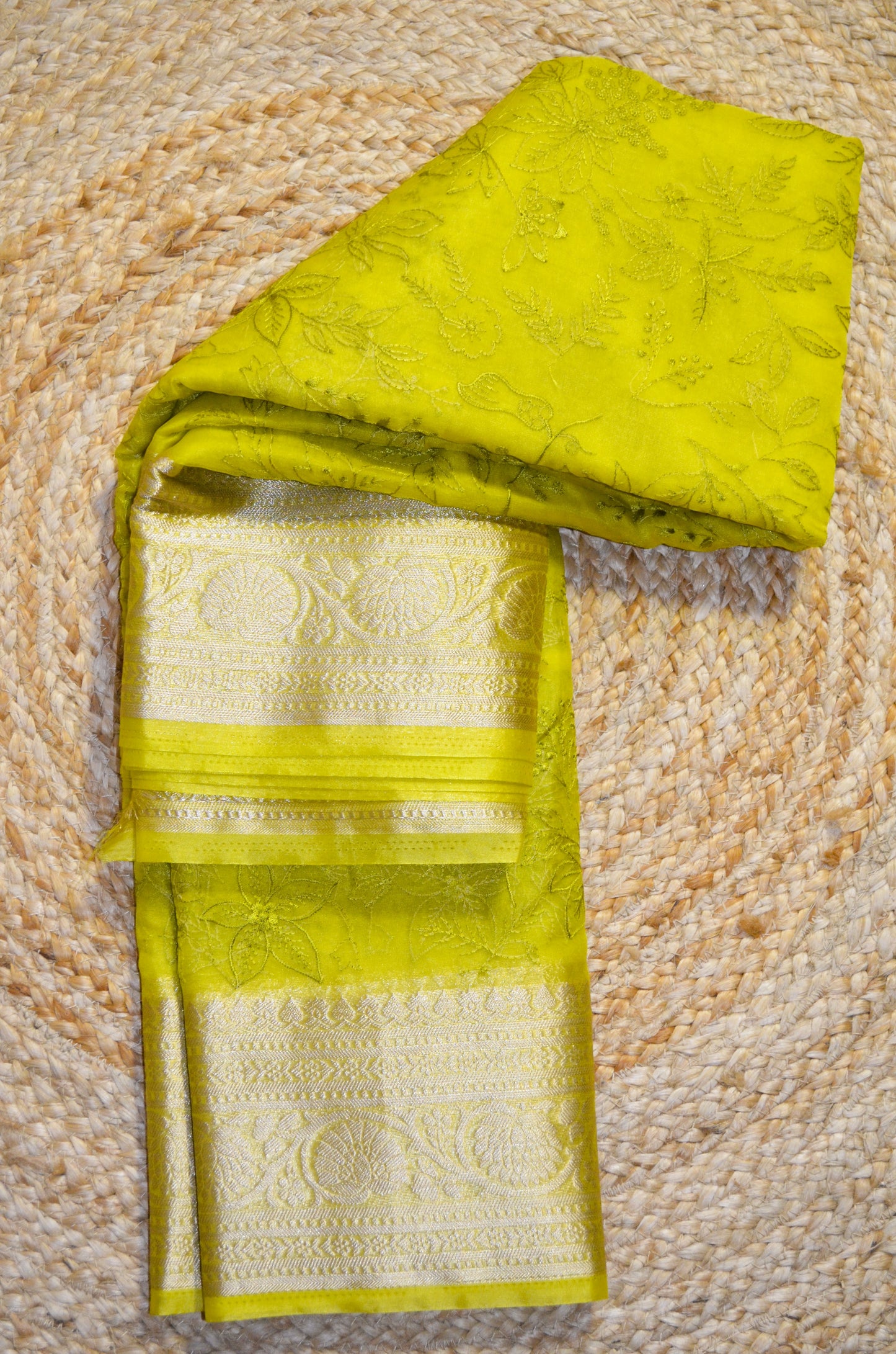 Lemon Embriodered Chikankari Saree