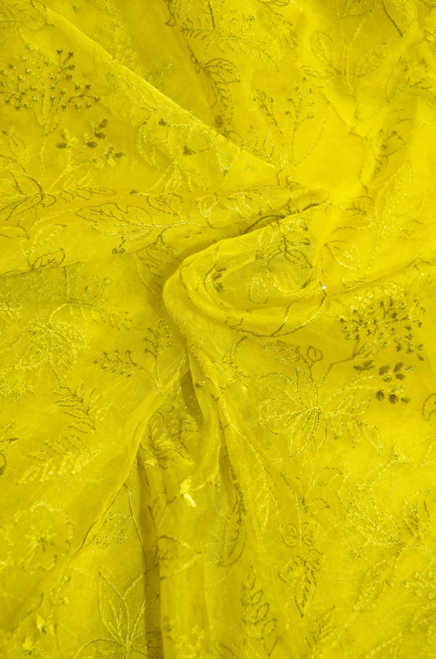 Lemon Embriodered Chikankari Saree