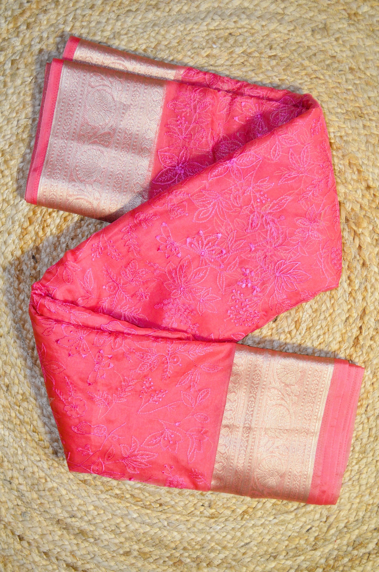Pink Embriodered Chikankari Saree