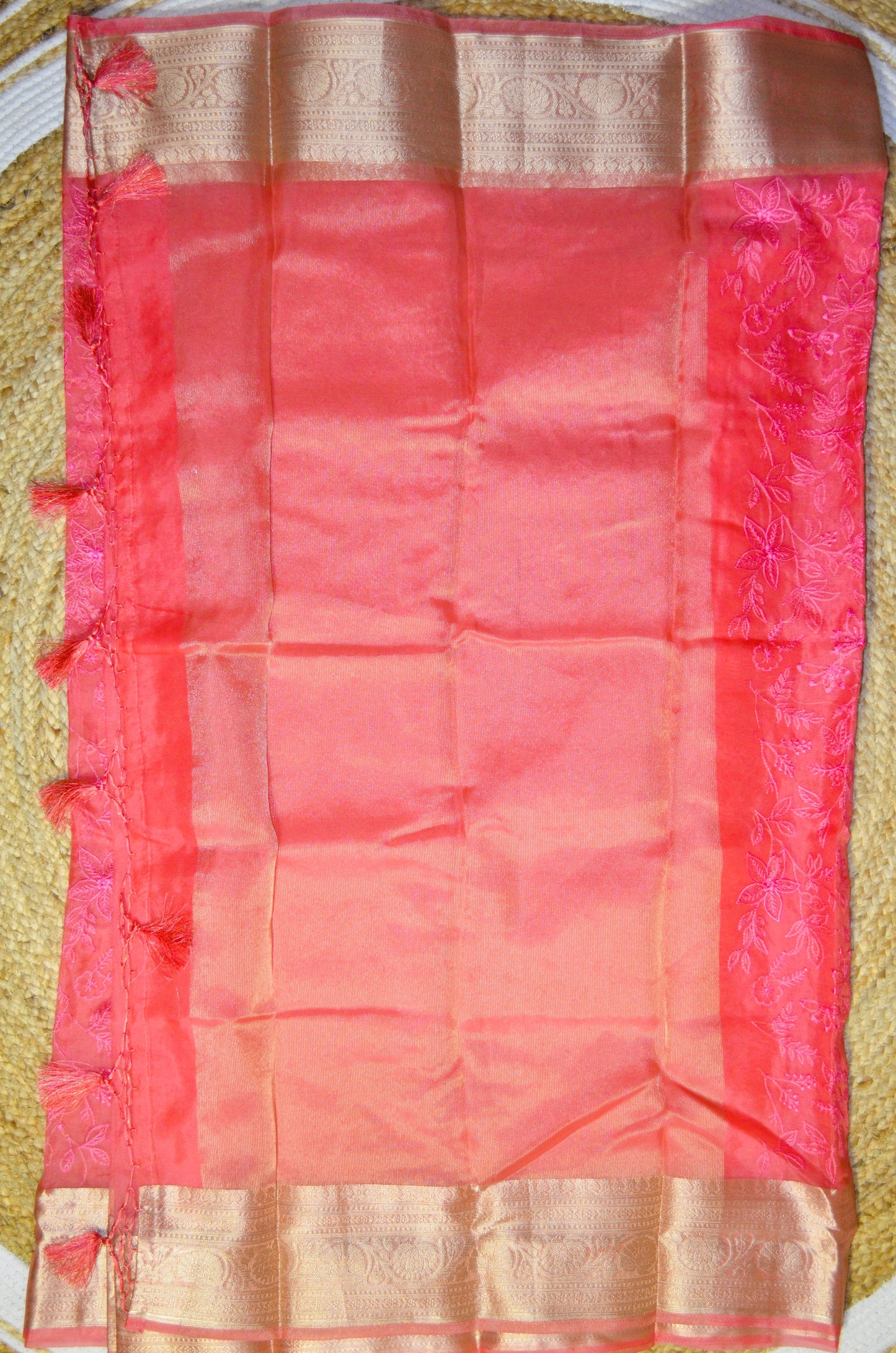 Pink Embriodered Chikankari Saree