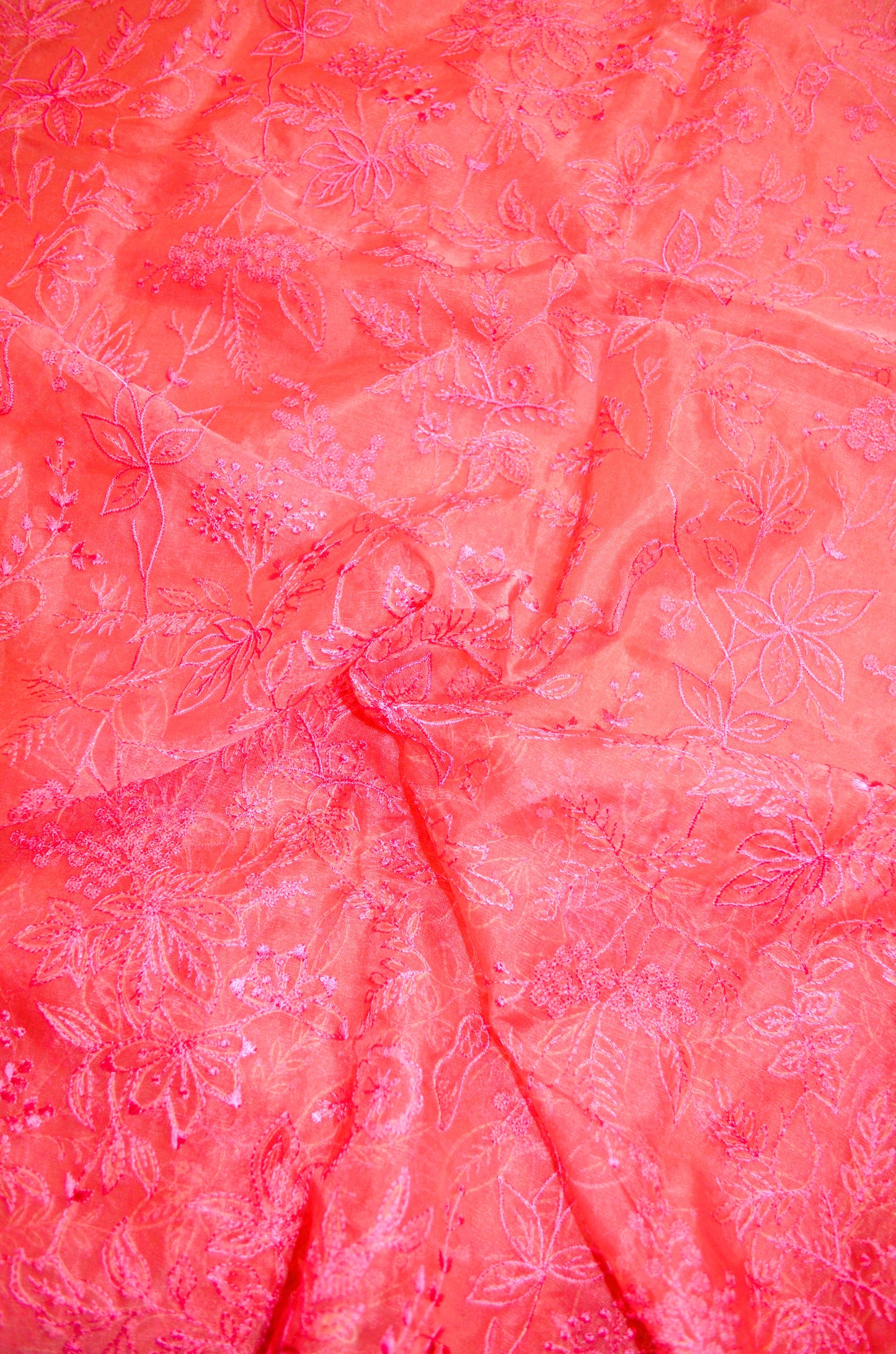 Pink Embriodered Chikankari Saree
