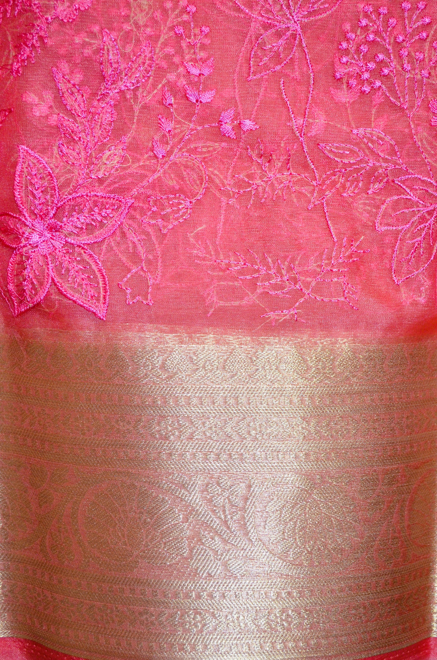 Pink Embriodered Chikankari Saree